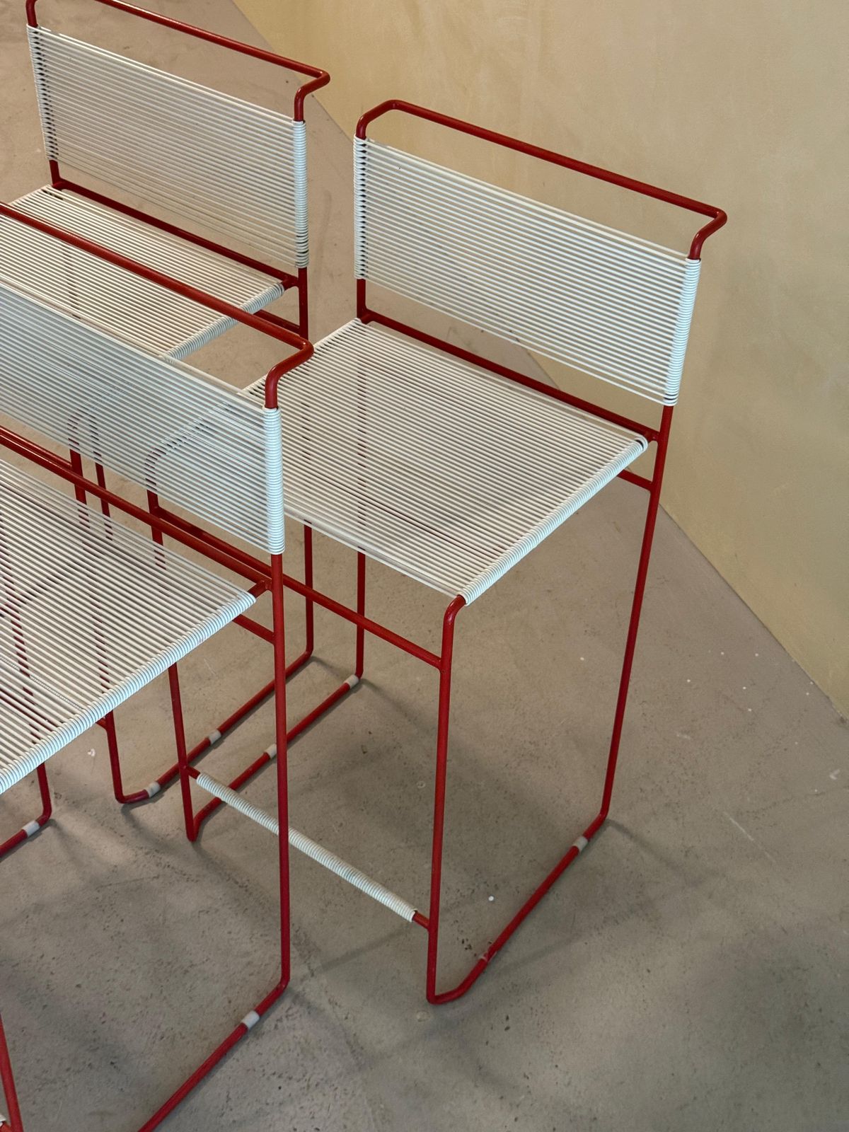 Set Of 4 Red Bar Stools By Giandomenico Belotti For Fly Line, 1970’s photo furniture