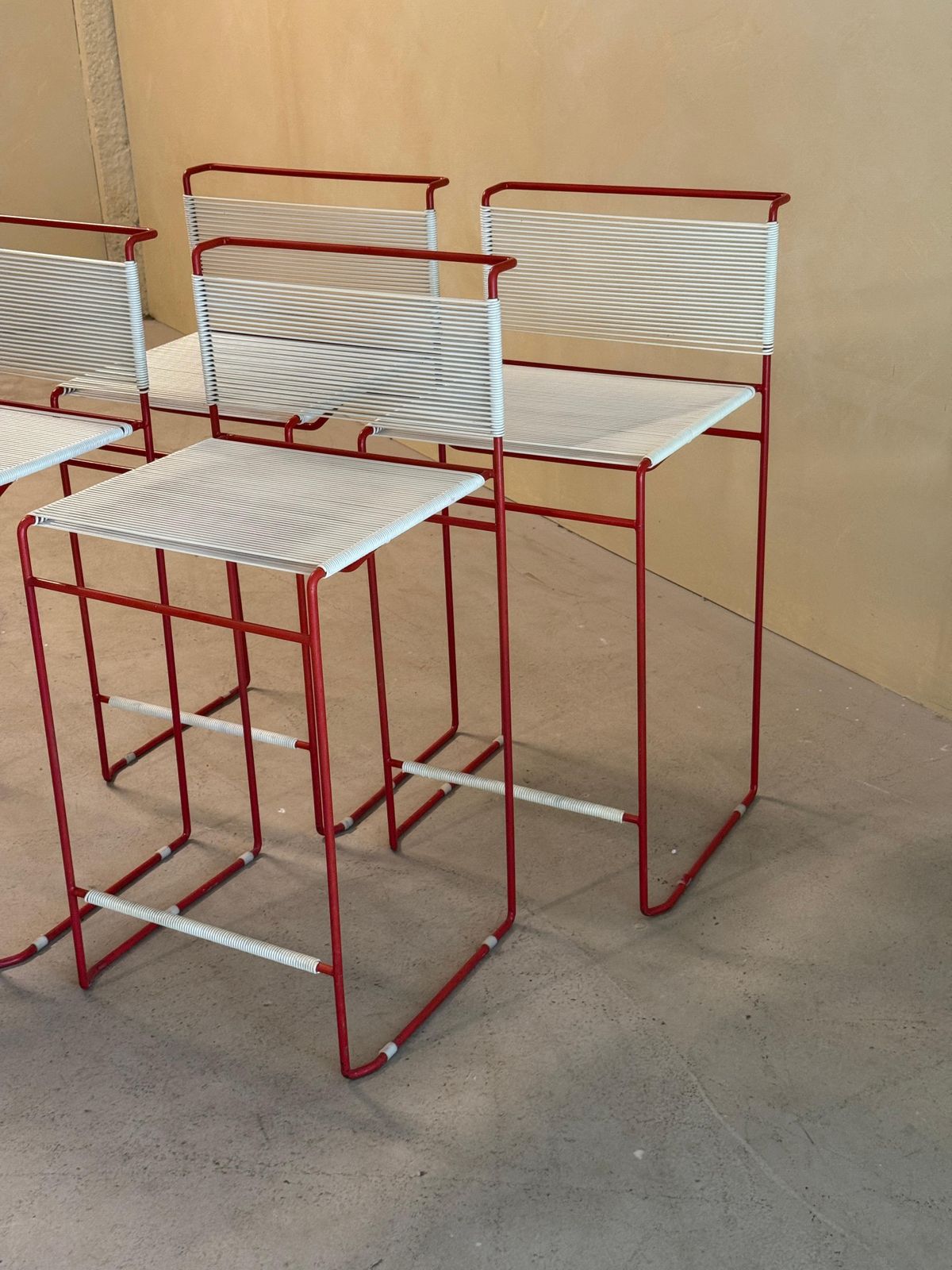 photo furniture Set Of 4 Red Bar Stools By Giandomenico Belotti For Fly Line, 1970’s