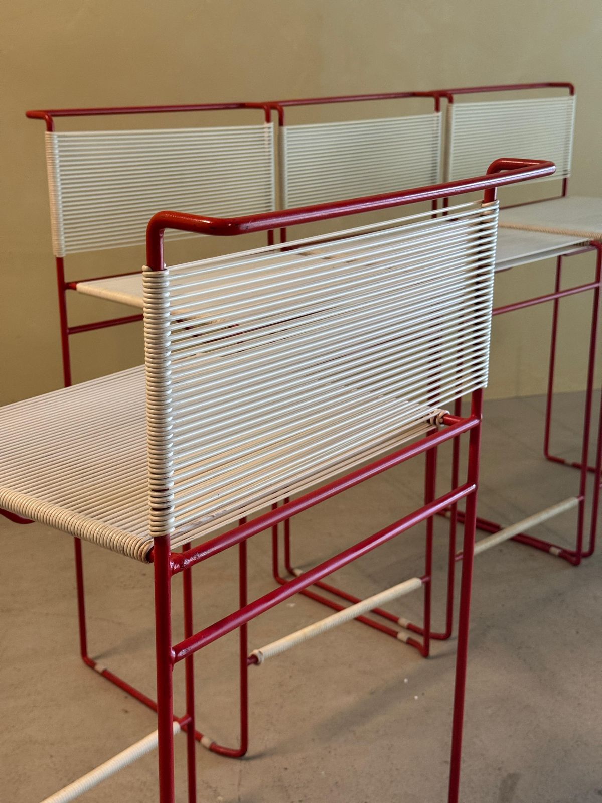 photo for sale Set Of 4 Red Bar Stools By Giandomenico Belotti For Fly Line, 1970’s