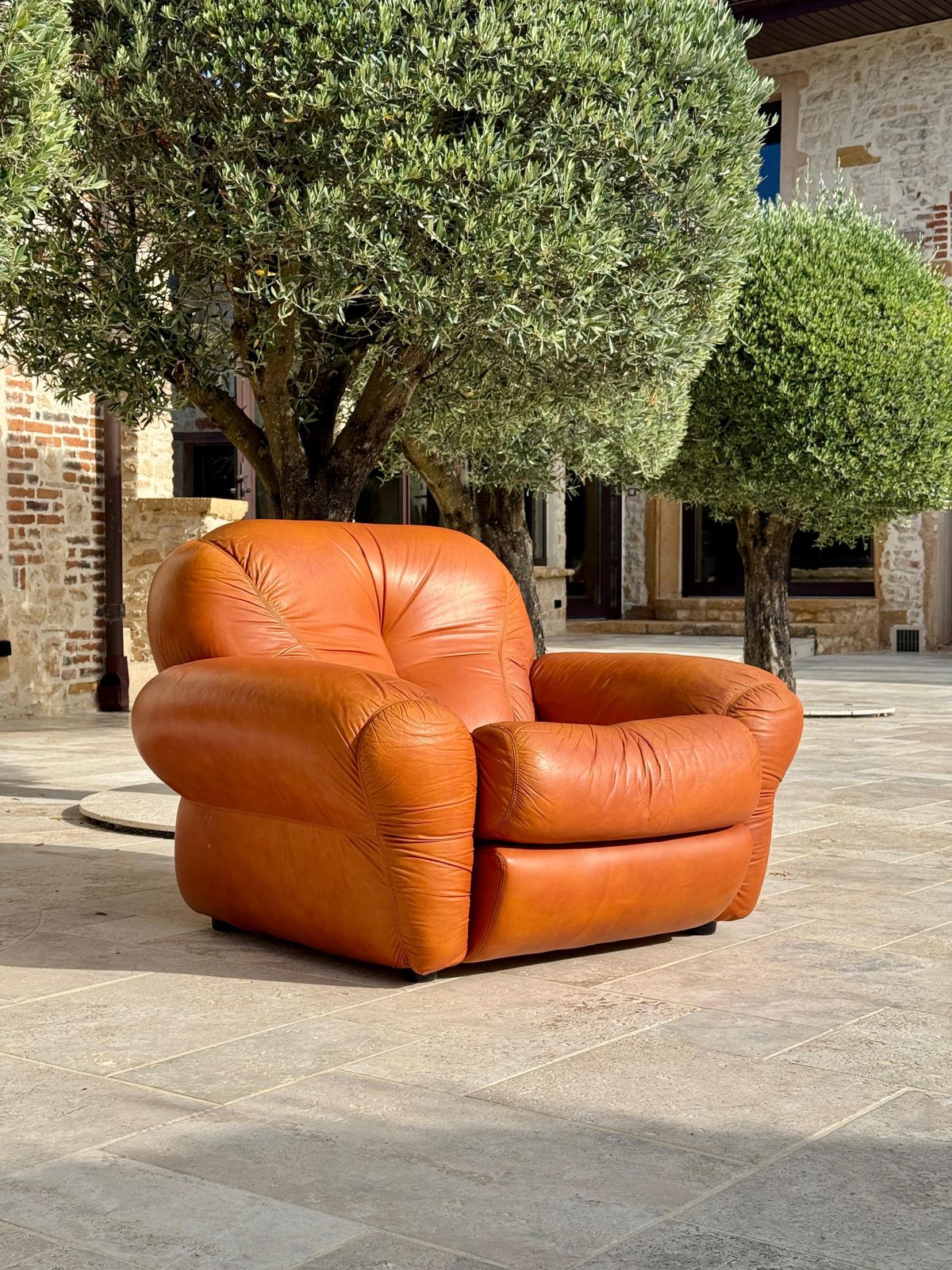 Orignal Italian Vintage Leather Armchair, 1970s photo for sale