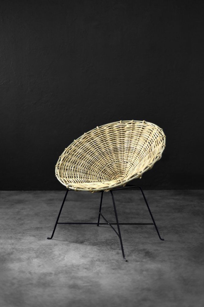 photo furniture Mid Century Modern Round Woven Bamboo Armchair, Germany, 1960s
