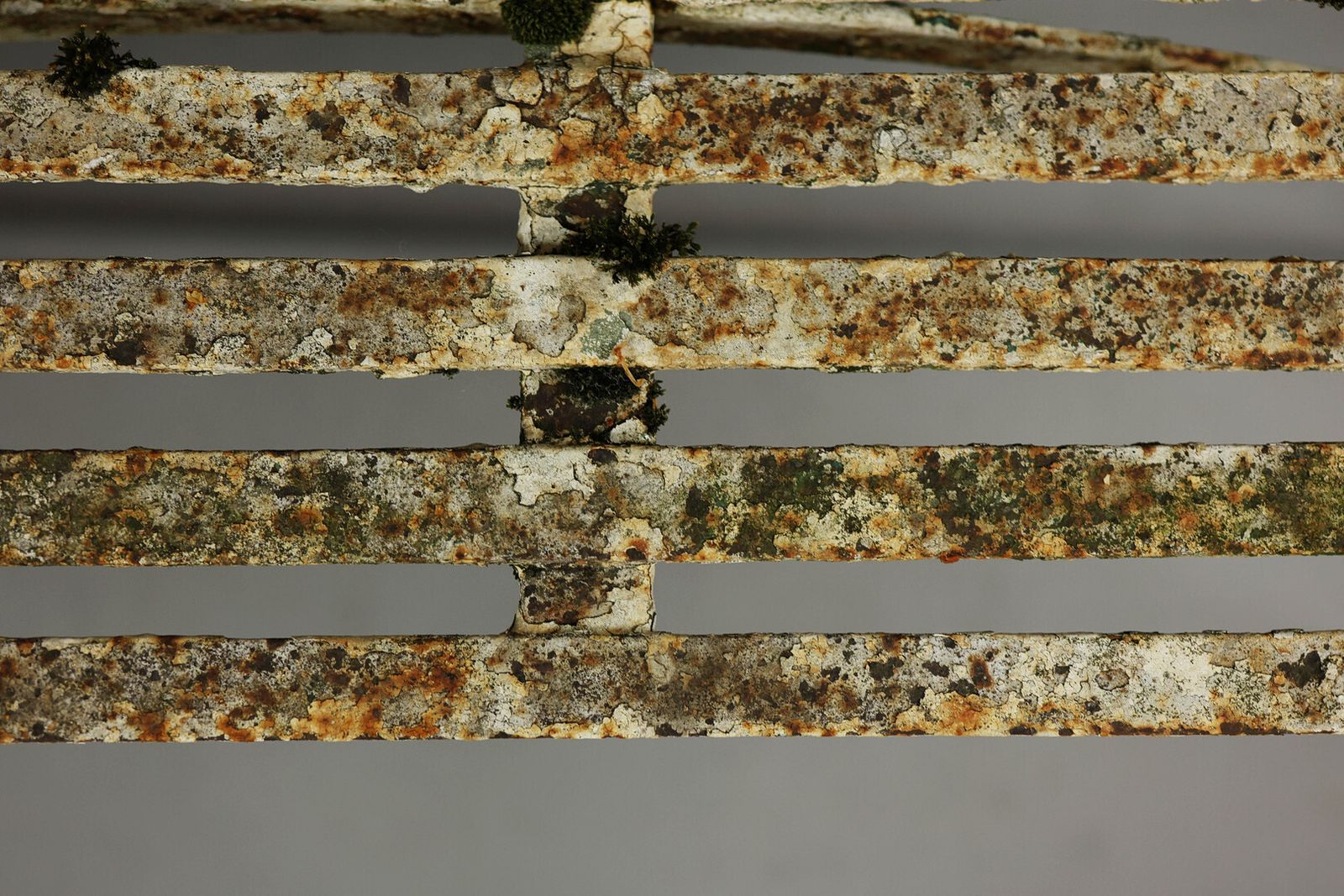 19th Century Regency Wrought Iron Strapwork Garden Bench Painted In A Distressed Finish 127cm W X 91cm photo vinterior