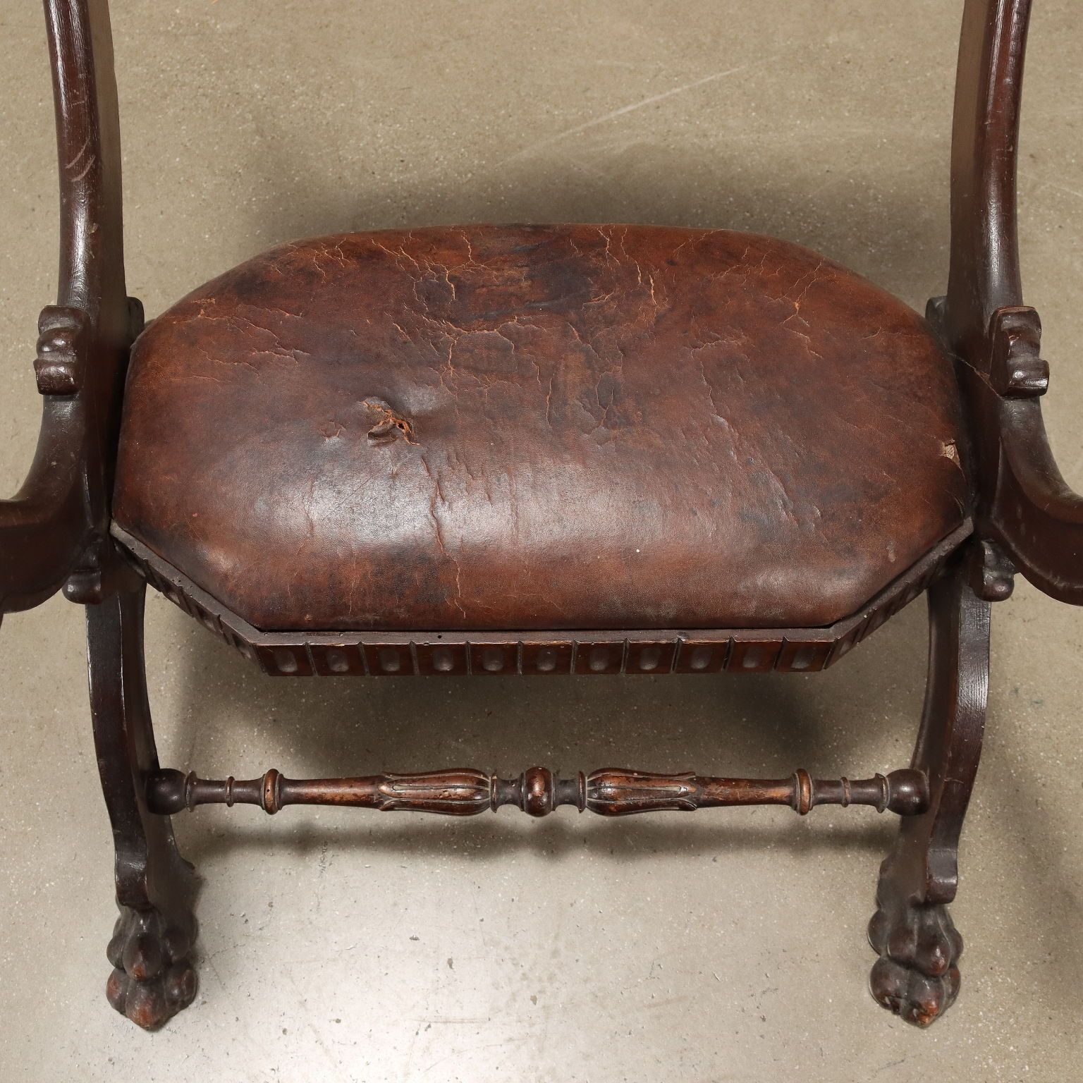 Neo Renaissance Style Seat Wood Leather XX Century photo vintage