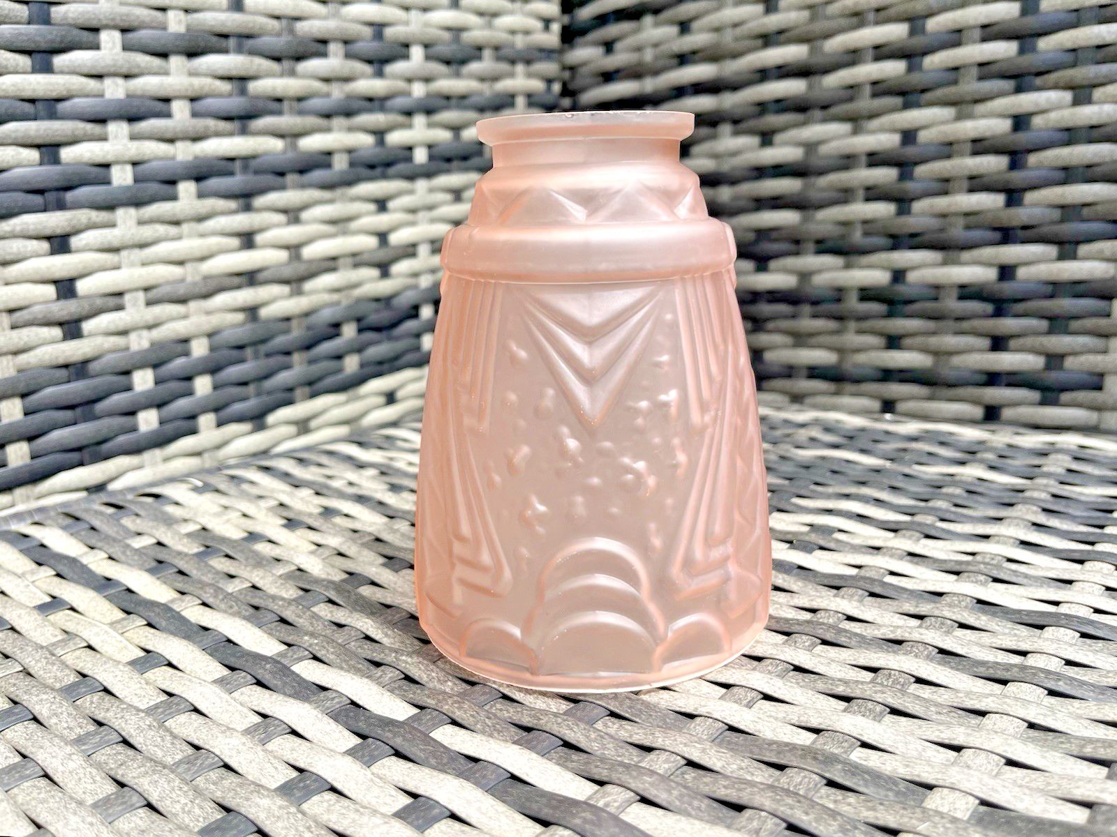 photo for sale Superb French Satin Pink Art Deco Frosted Glass Light Ceiling Lamp Shade Muller Freres Luneville