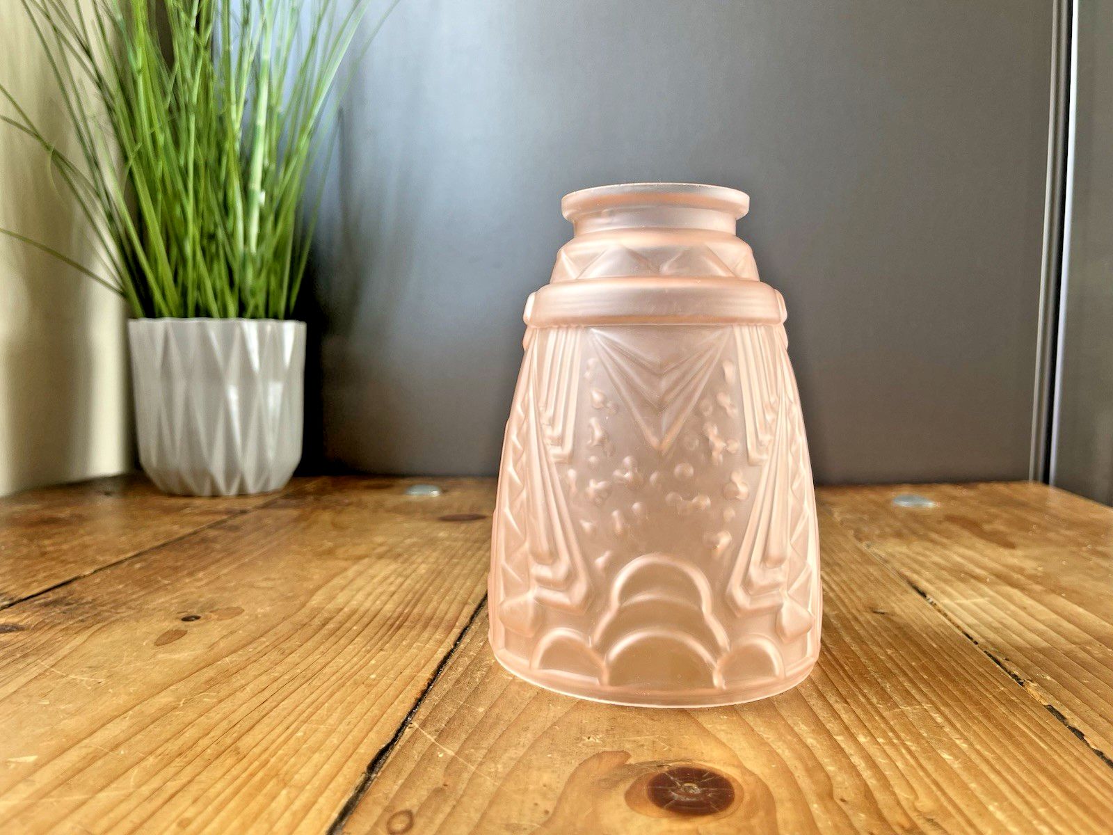 photo buy Superb French Satin Pink Art Deco Frosted Glass Light Ceiling Lamp Shade Muller Freres Luneville