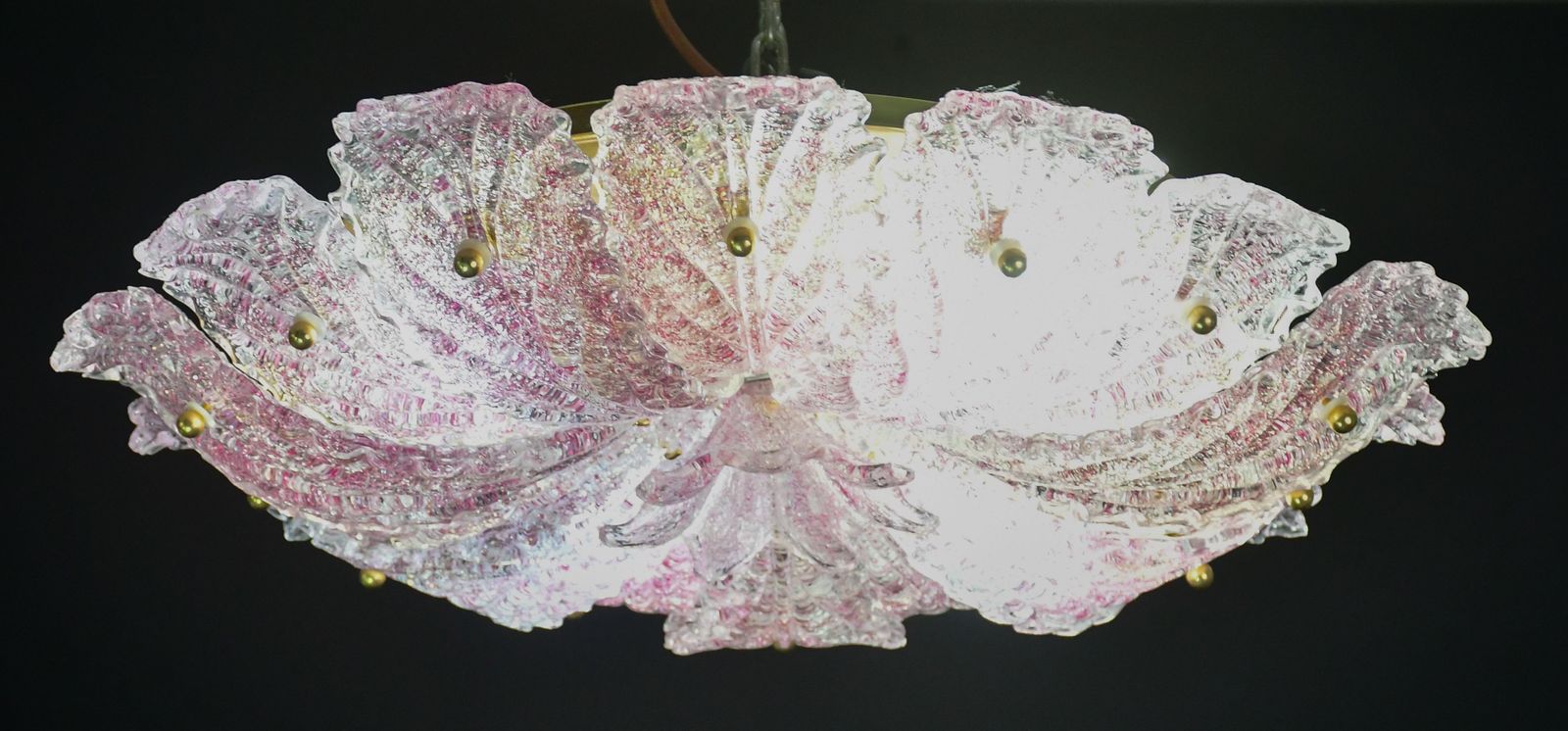 Lovely Pink Murano Glass Leave Ceiling Light Or Chandelier, 1980 photo furniture