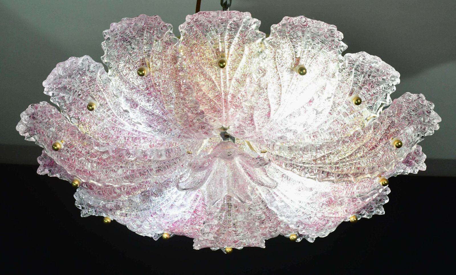 Lovely Pink Murano Glass Leave Ceiling Light Or Chandelier, 1980 photo Lighting