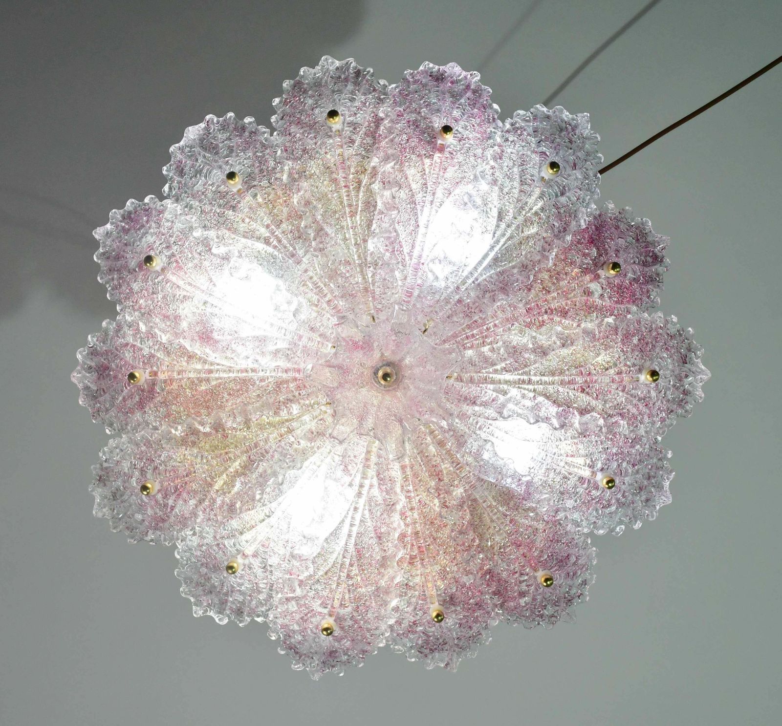Lovely Pink Murano Glass Leave Ceiling Light Or Chandelier, 1980 photo buy