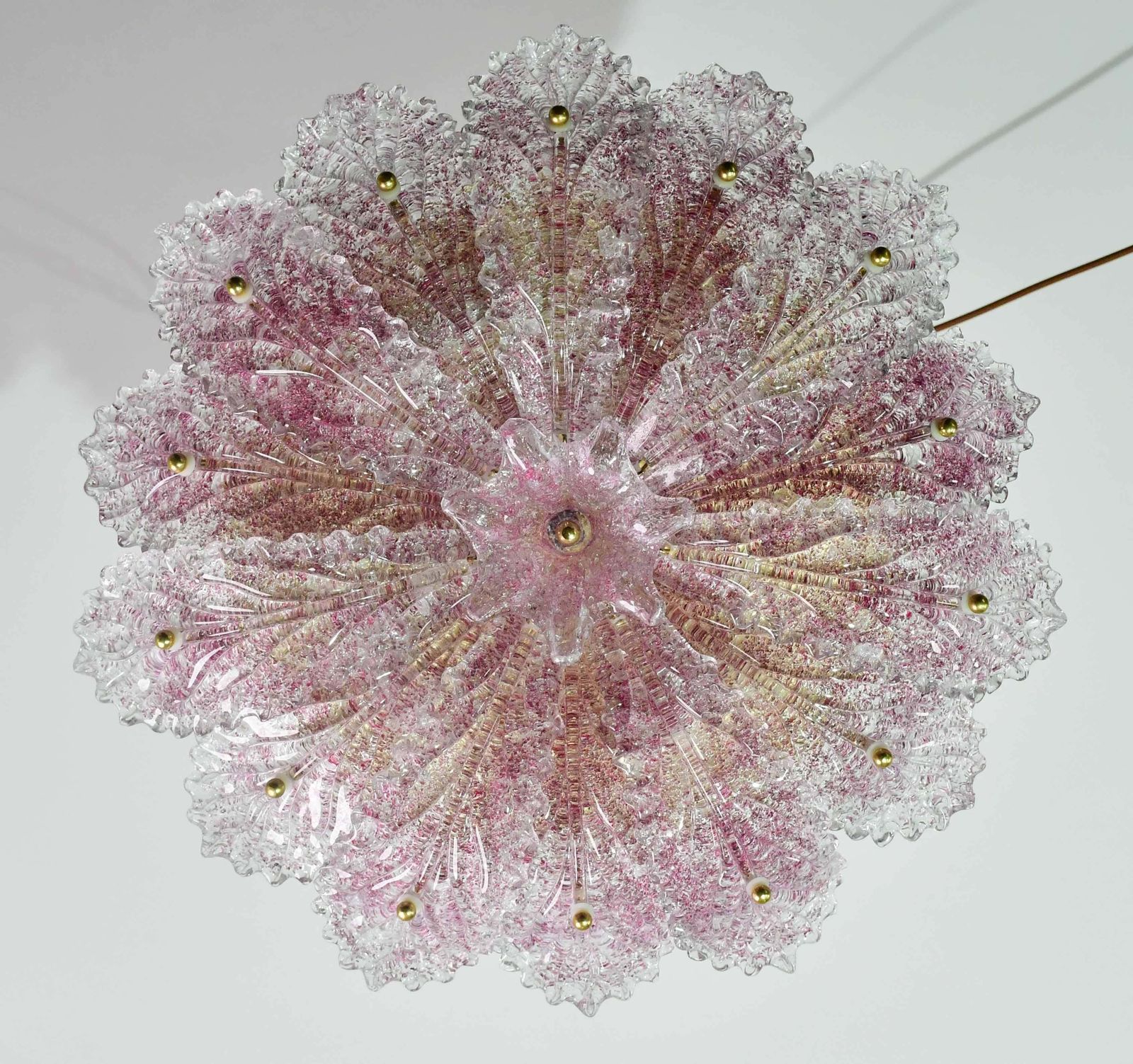 Lovely Pink Murano Glass Leave Ceiling Light Or Chandelier, 1980 photo vintage