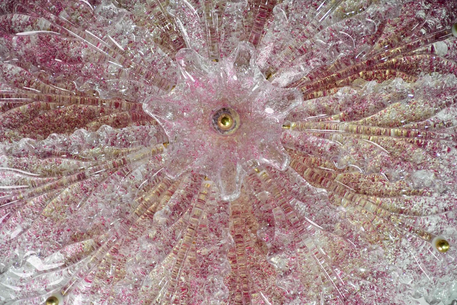 photo for sale Lovely Pink Murano Glass Leave Ceiling Light Or Chandelier, 1980