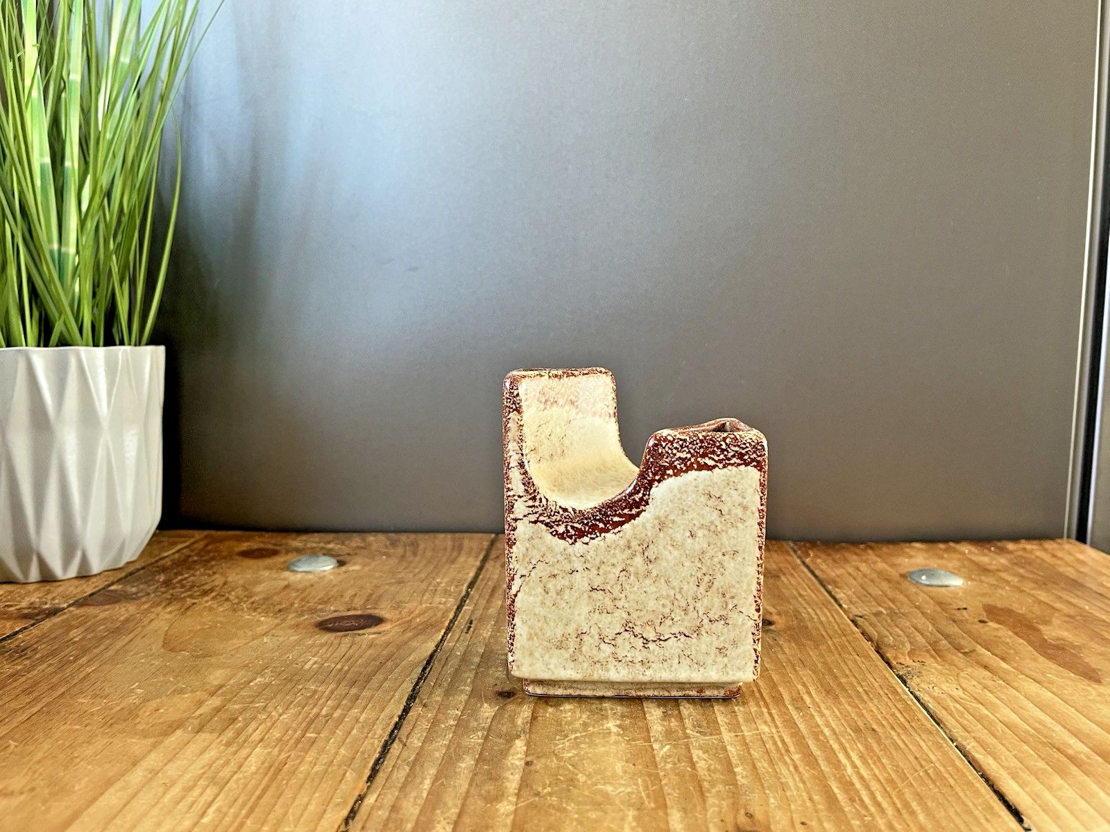Mid Century Modern Bertoncello Screziato Havana Italian Pottery Sculptural Vase photo for sale