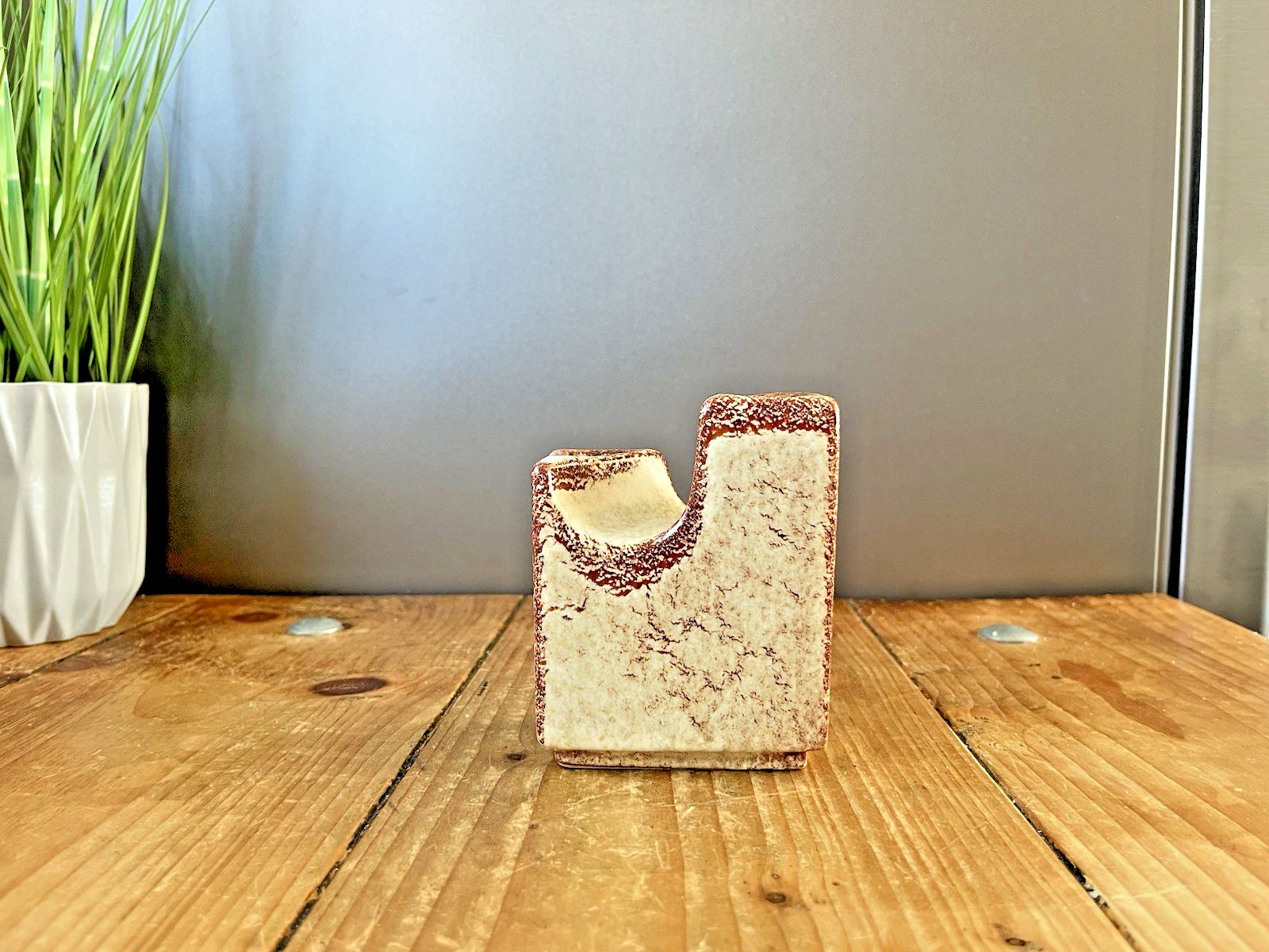 Mid Century Modern Bertoncello Screziato Havana Italian Pottery Sculptural Vase photo vinterior