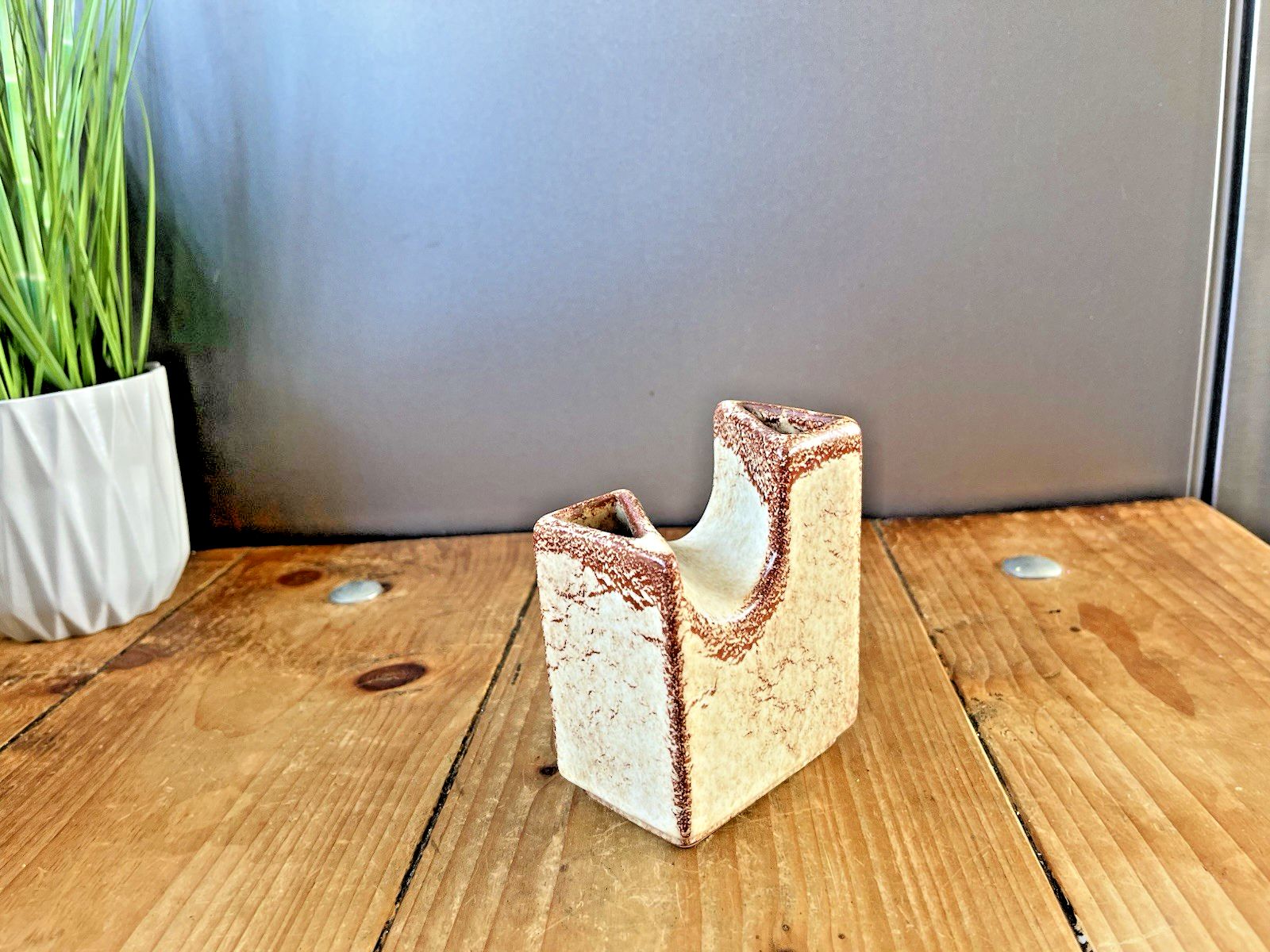Mid Century Modern Bertoncello Screziato Havana Italian Pottery Sculptural Vase photo vintage