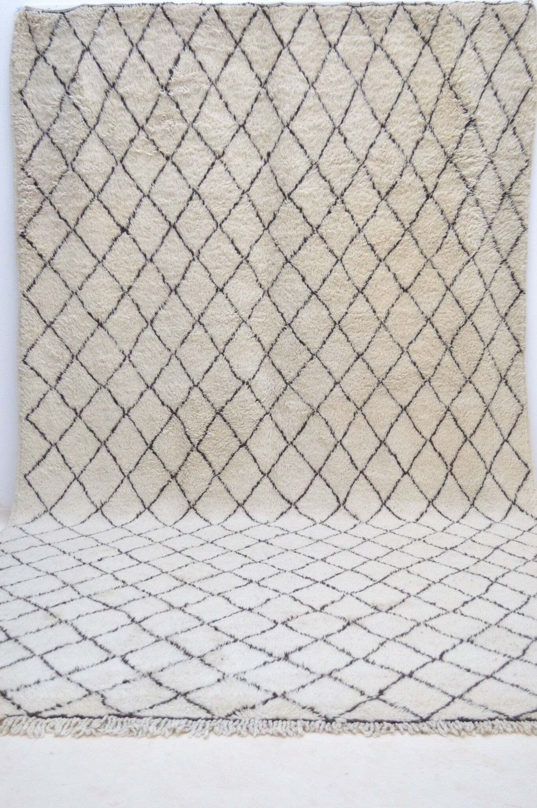 Vintage Beni Ourain Rug 14'3" X 8'1" Plush Hand Knotted Wool Diamond Lozenge Berber Carpetle Corbusier Eames photo for sale
