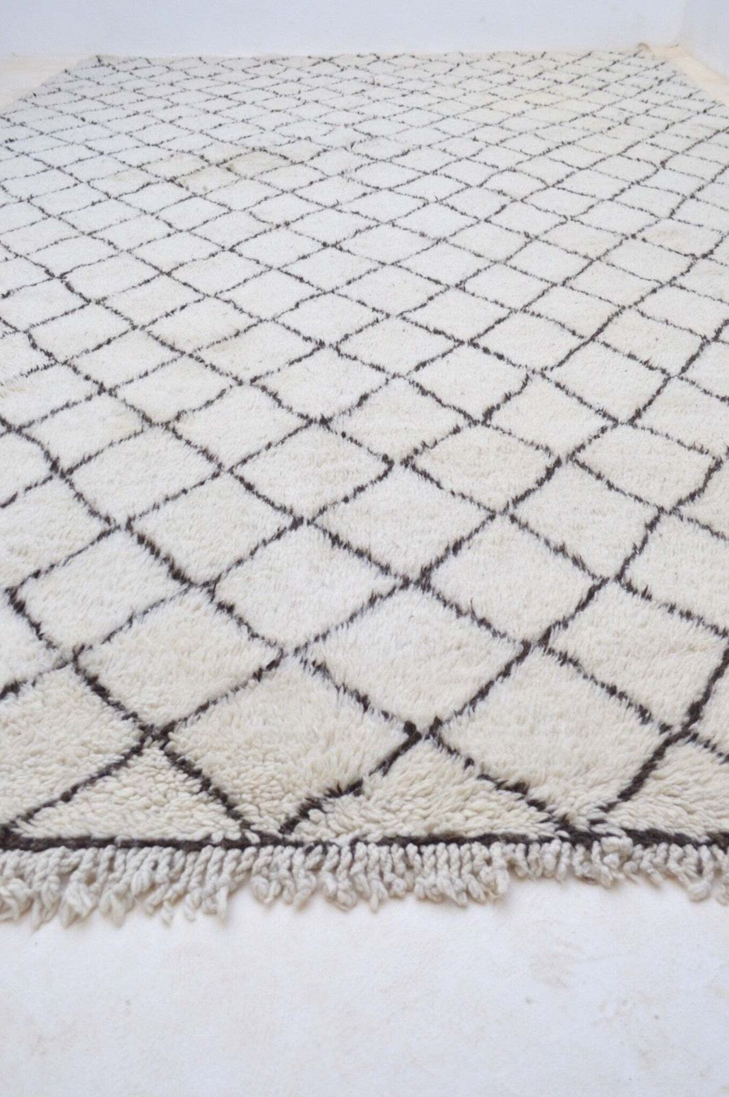 Vintage Beni Ourain Rug 14'3" X 8'1" Plush Hand Knotted Wool Diamond Lozenge Berber Carpetle Corbusier Eames photo 4500.0