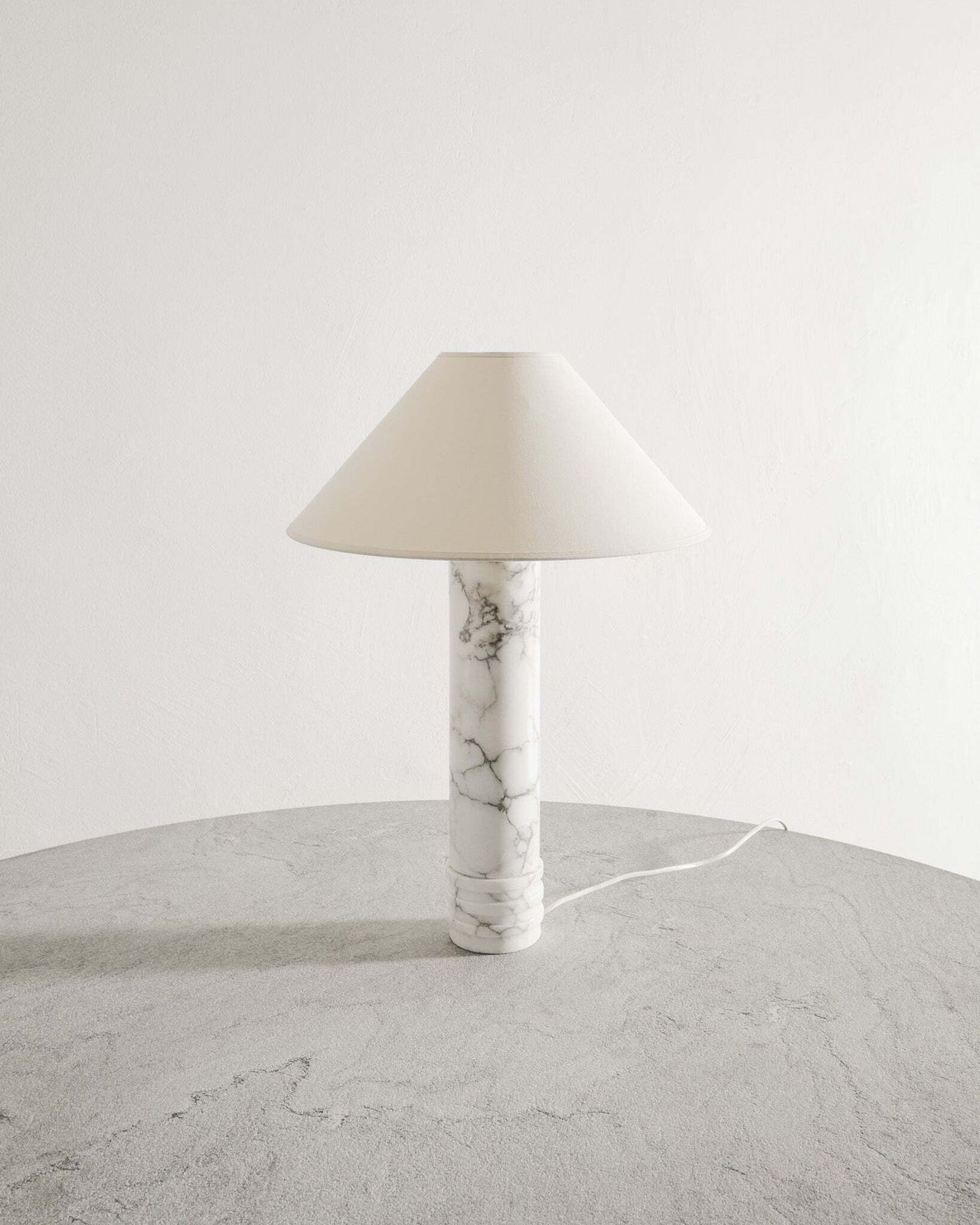 Swedish Mid Century Cylinder "B 10" Table Lamp In Solid White Marble By Bergboms In Sweden, 1960s