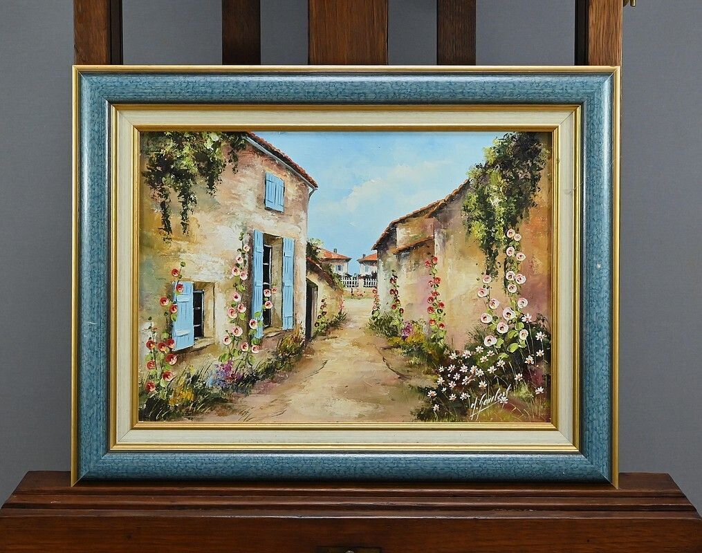 photo for sale Painting “The Blue Shutters” Signed J. Gaubert – 2nd Part 20th Century
