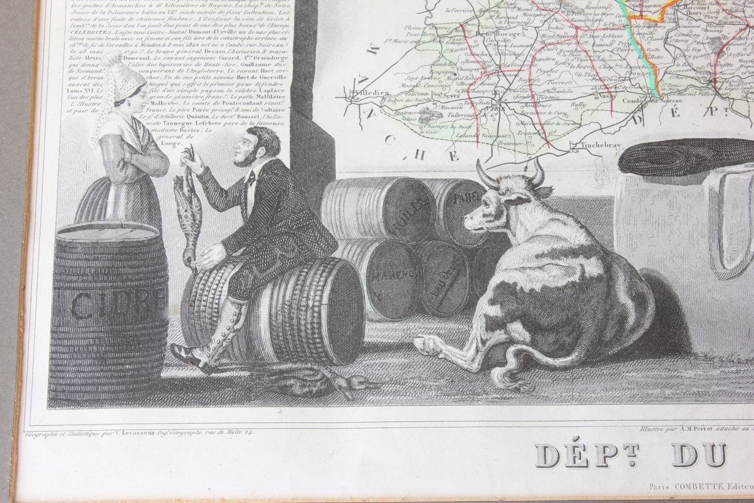 French Map Of Dept Du Calvados France. Atlas National Illustre C1854. photo for sale