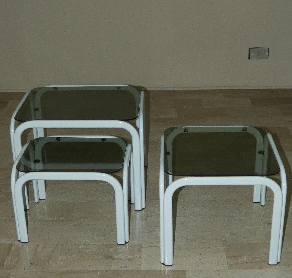 Vintage Metal And Glass Coffee Tables From Ikea, 1980s, Set Of 3 photo furniture
