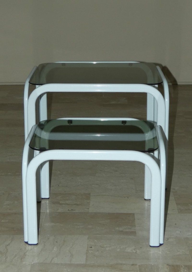 Vintage Metal And Glass Coffee Tables From Ikea, 1980s, Set Of 3 photo for sale