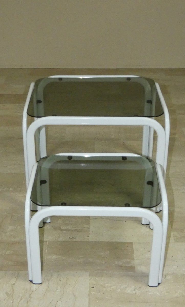 photo furniture Vintage Metal And Glass Coffee Tables From Ikea, 1980s, Set Of 3