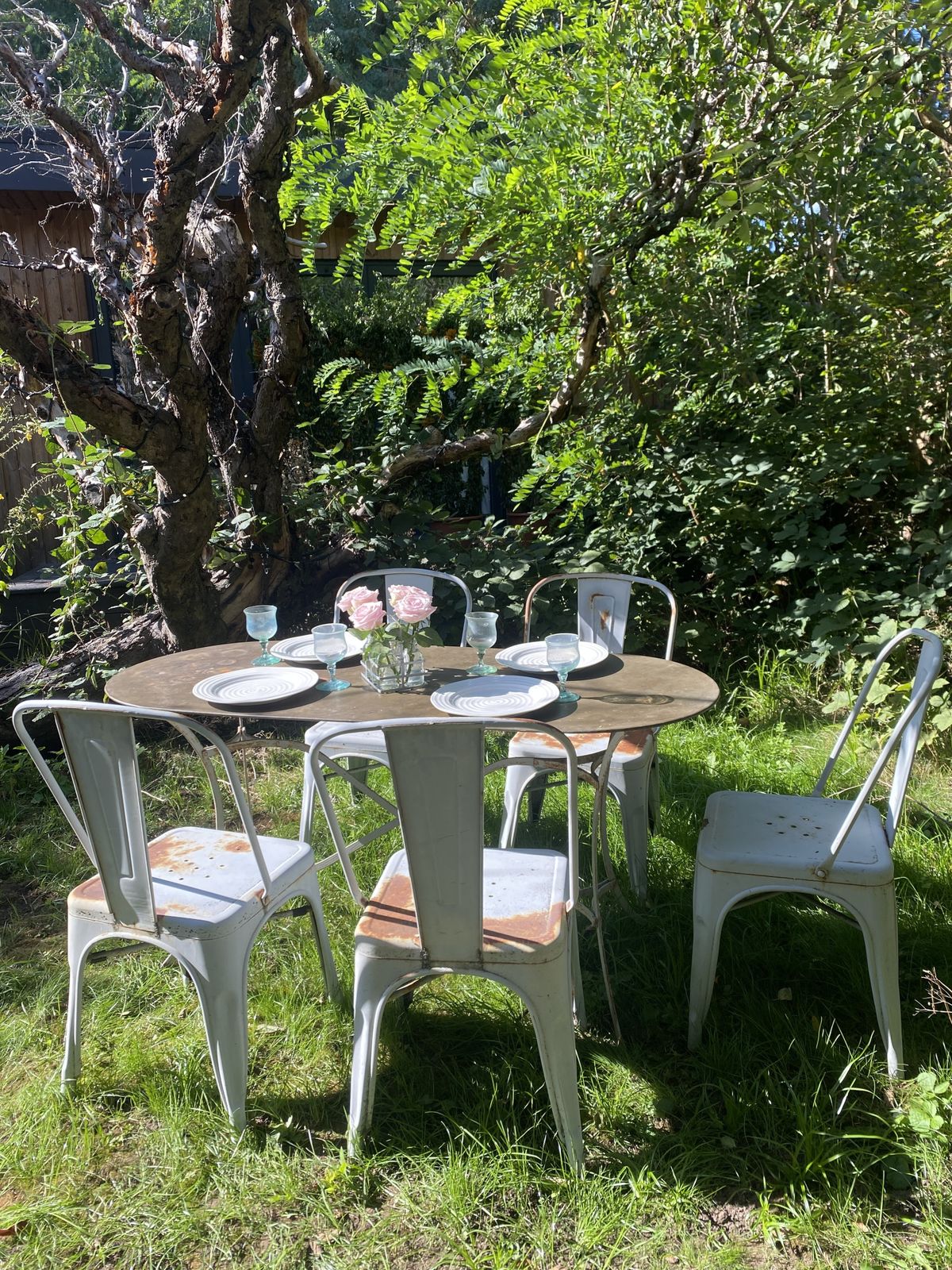 Vintage Look Garden Table With Tolix Chairs