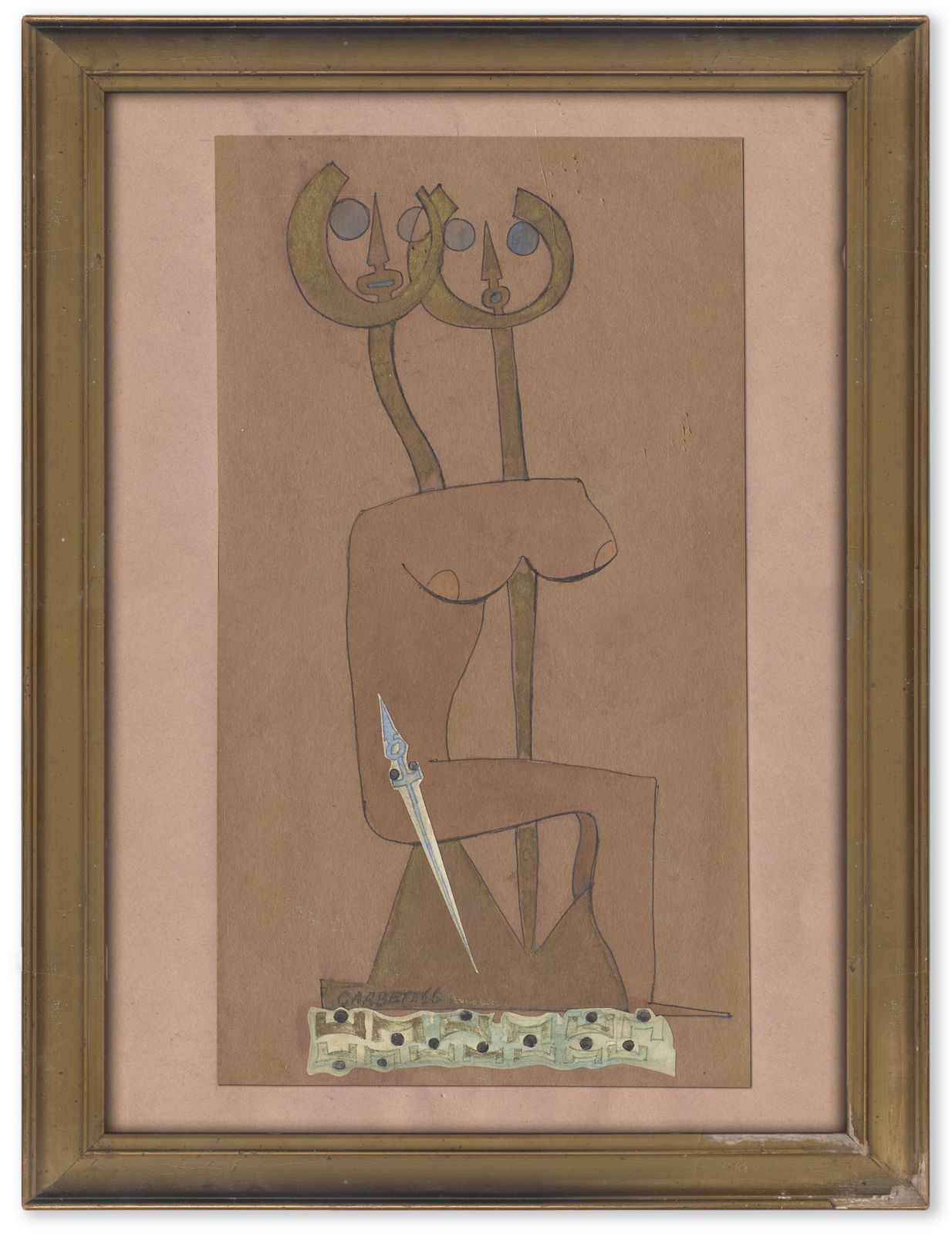 Visionary English Surrealist Drawing With Collage, 1966