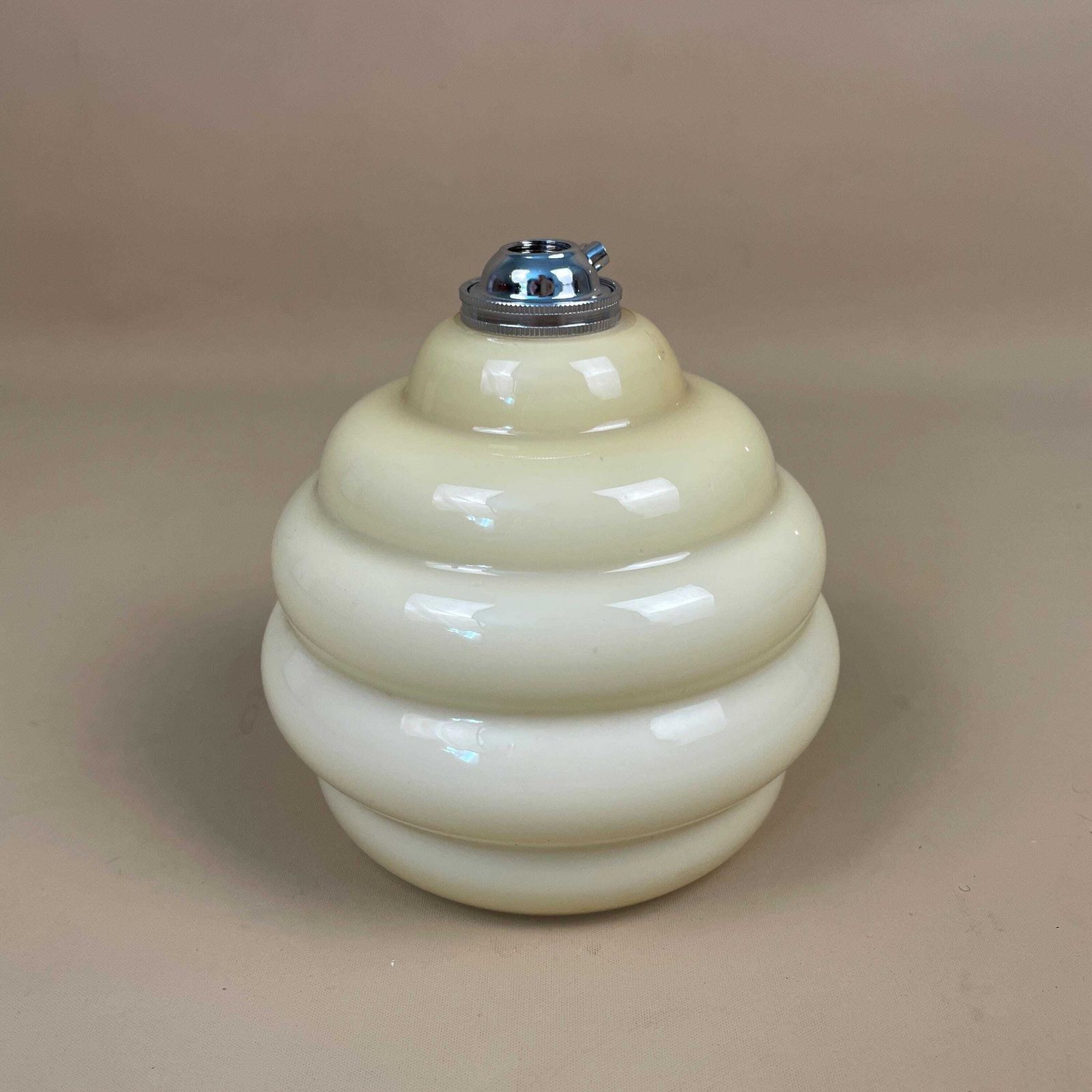 Vintage Glass Ceiling Light Shade Clear Beige Pendant Tiffany Style Art Deco Silver Metal Fitting Antique Bell Ribbed Pattern Lamp Hanging photo Lighting
