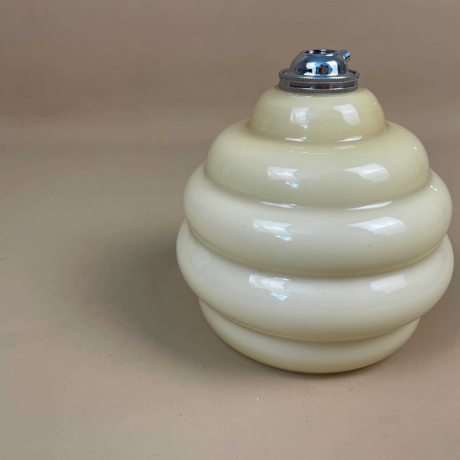 Vintage Glass Ceiling Light Shade Clear Beige Pendant Tiffany Style Art Deco Silver Metal Fitting Antique Bell Ribbed Pattern Lamp Hanging photo 65.0