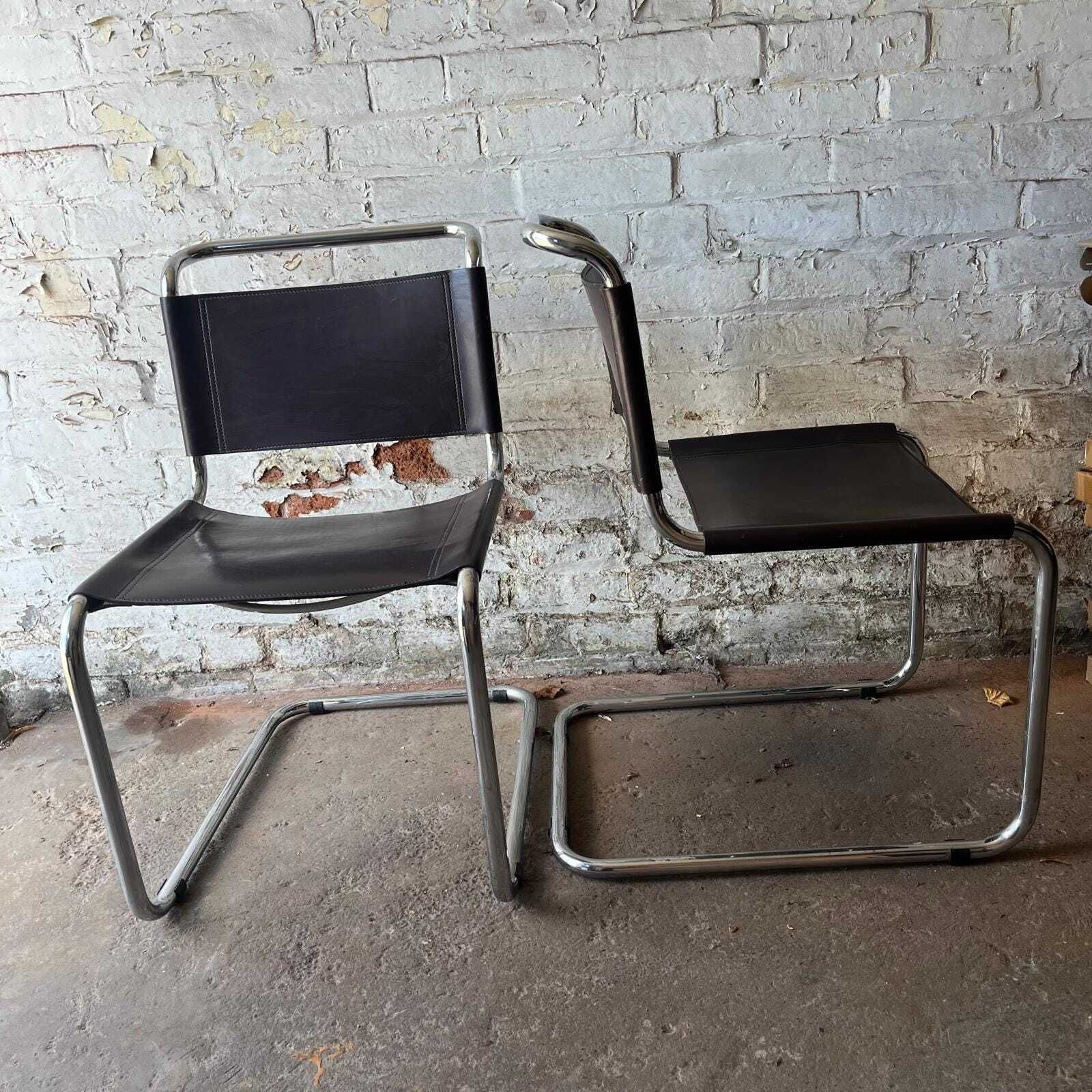 A Pair Of Chrome & Dark Brown Leather Cantilever Chairs photo for sale