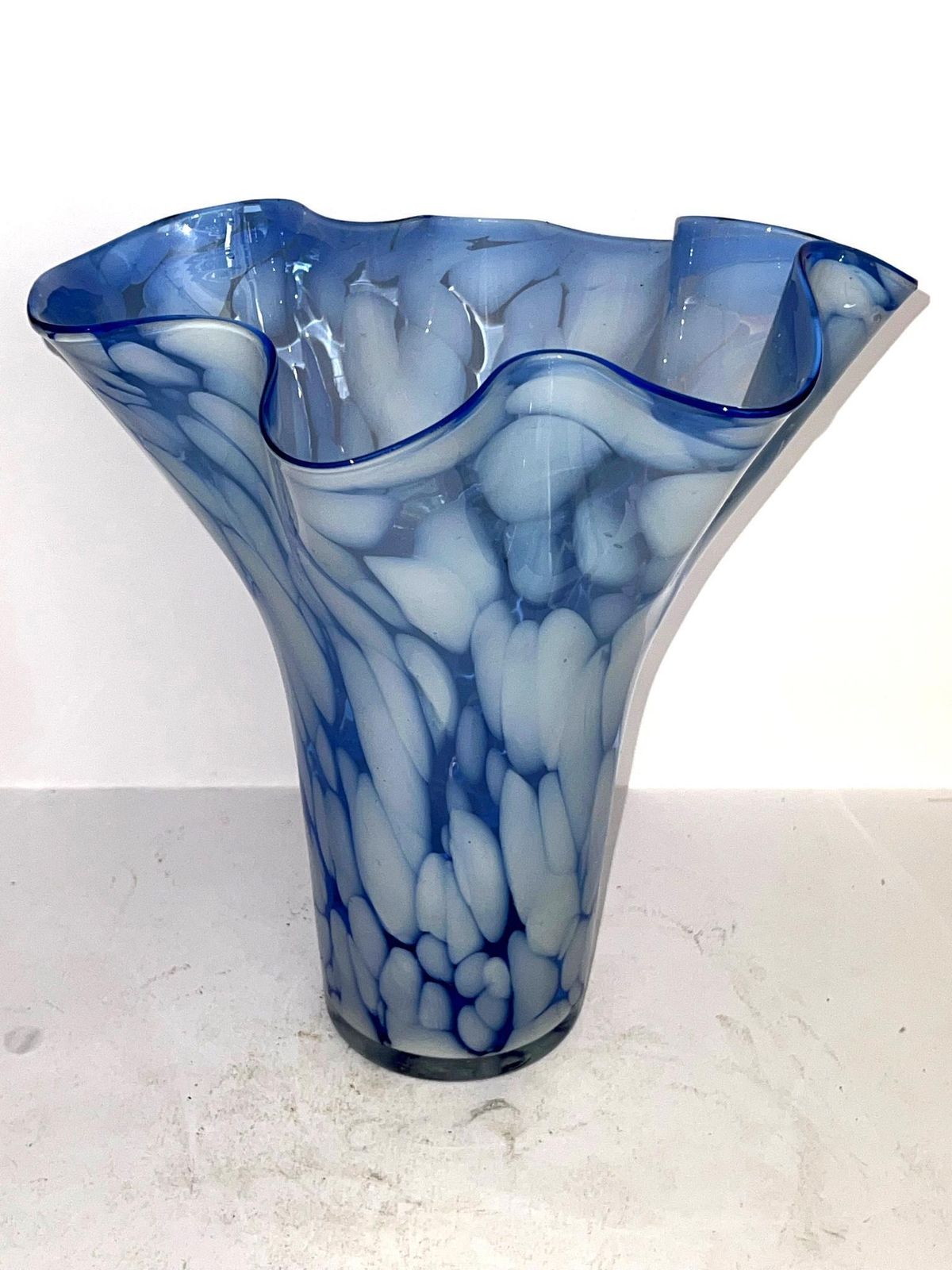 Hand Blown Blue & White Art Glass Vase – Attributed To Józefina Glass Works/ Krosno Style Late 20th Century photo buy
