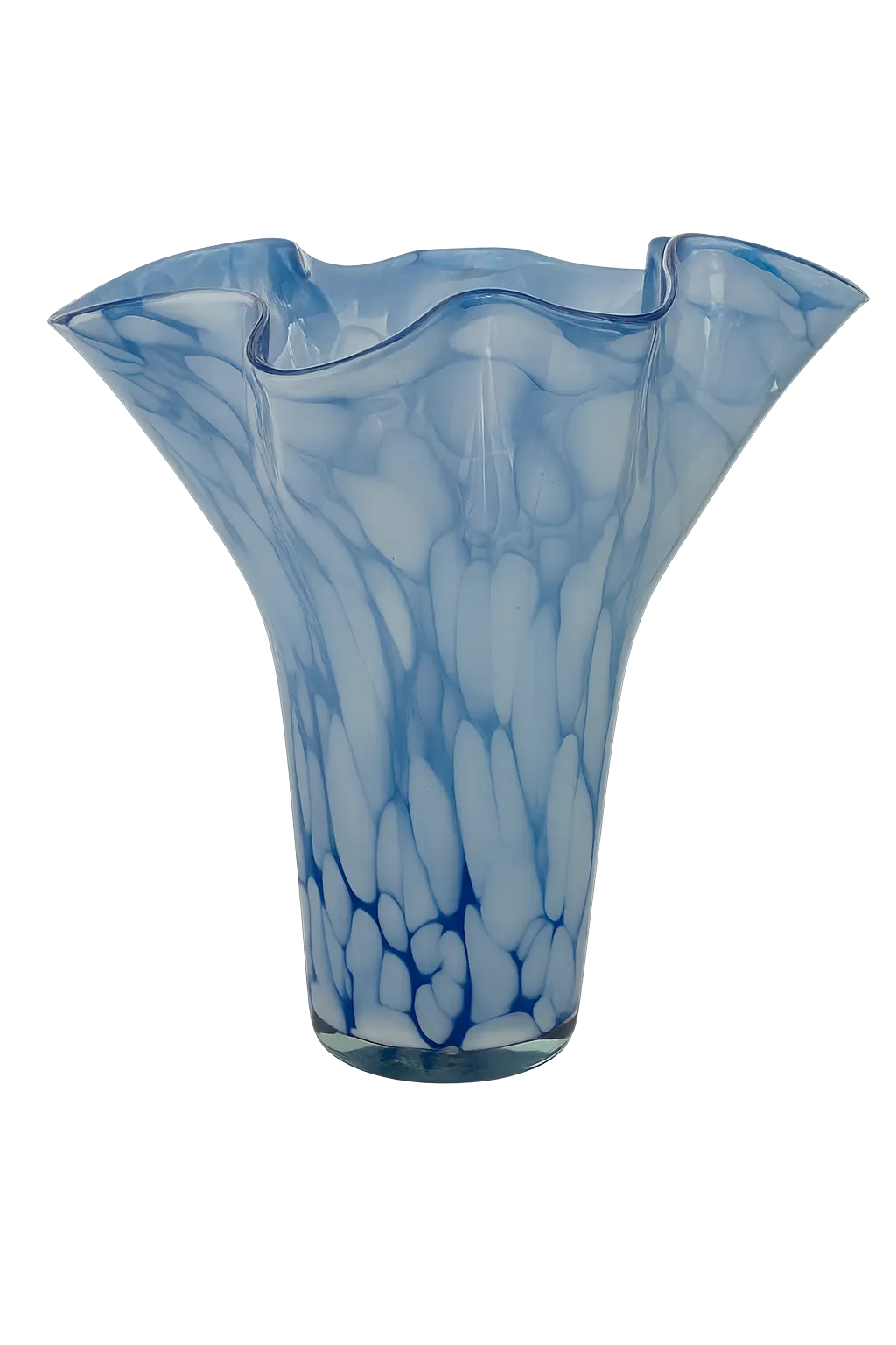 Hand Blown Blue & White Art Glass Vase – Attributed To Józefina Glass Works/ Krosno Style Late 20th Century