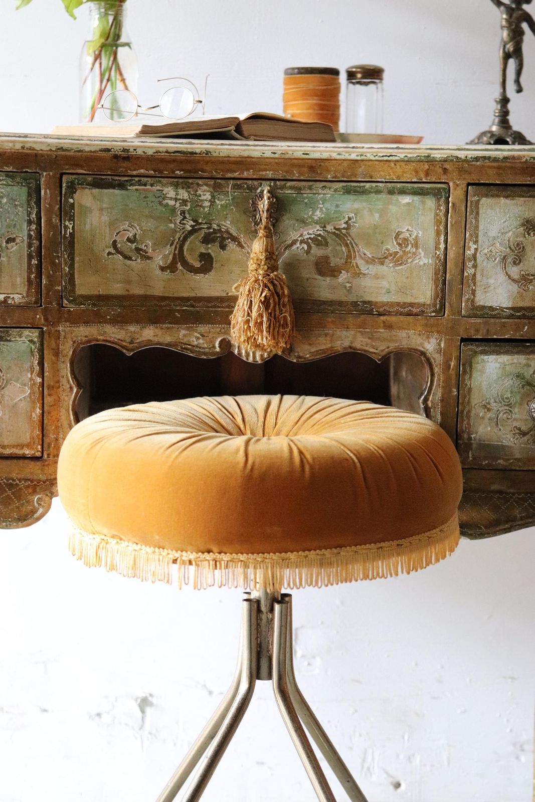 1960s Dressing Table Stool With Gold Velour Seat And Pale Gold Trim photo Furniture