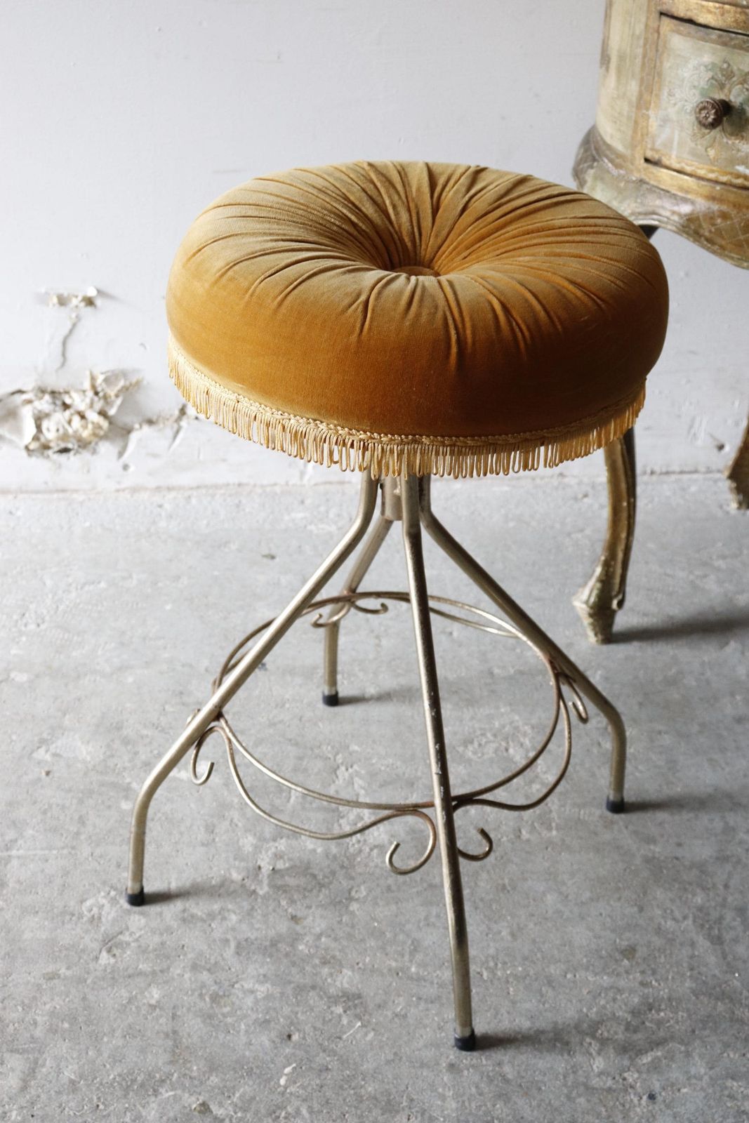 photo furniture 1960s Dressing Table Stool With Gold Velour Seat And Pale Gold Trim