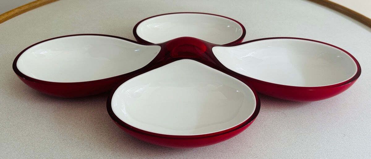 1980s Italian Guzzini Lab Interlocking Plastic Red & White Platter Dishes Inc Original Box photo Home Decor