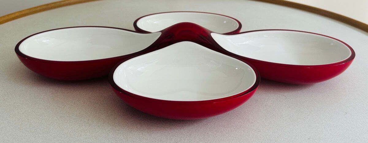 1980s Italian Guzzini Lab Interlocking Plastic Red & White Platter Dishes Inc Original Box photo 95.0