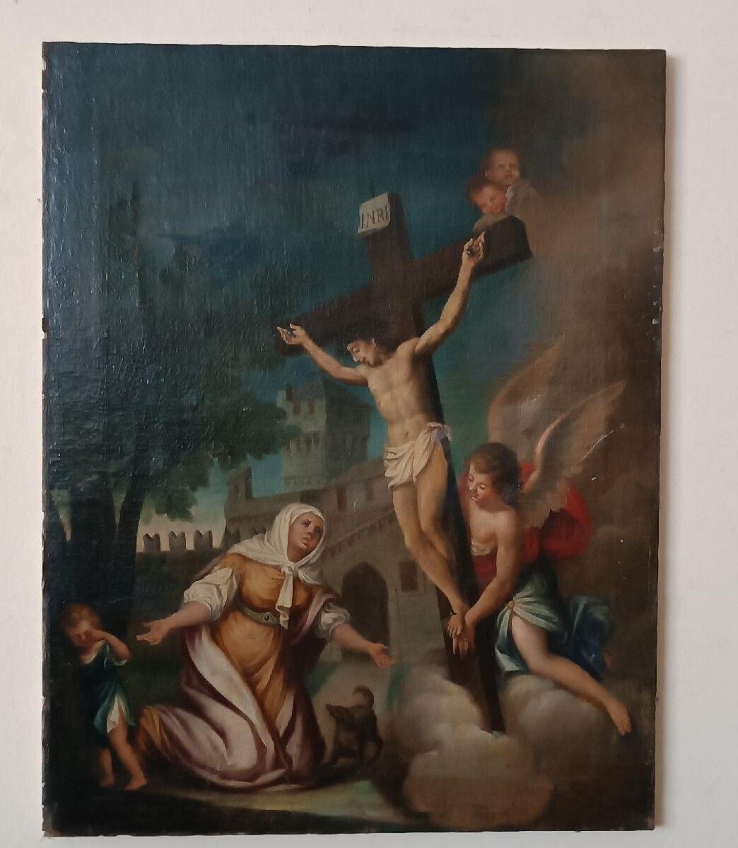 991.0 Old Painting   Oil On Canvas   Crucifixion   Italian School, 18th Century photo