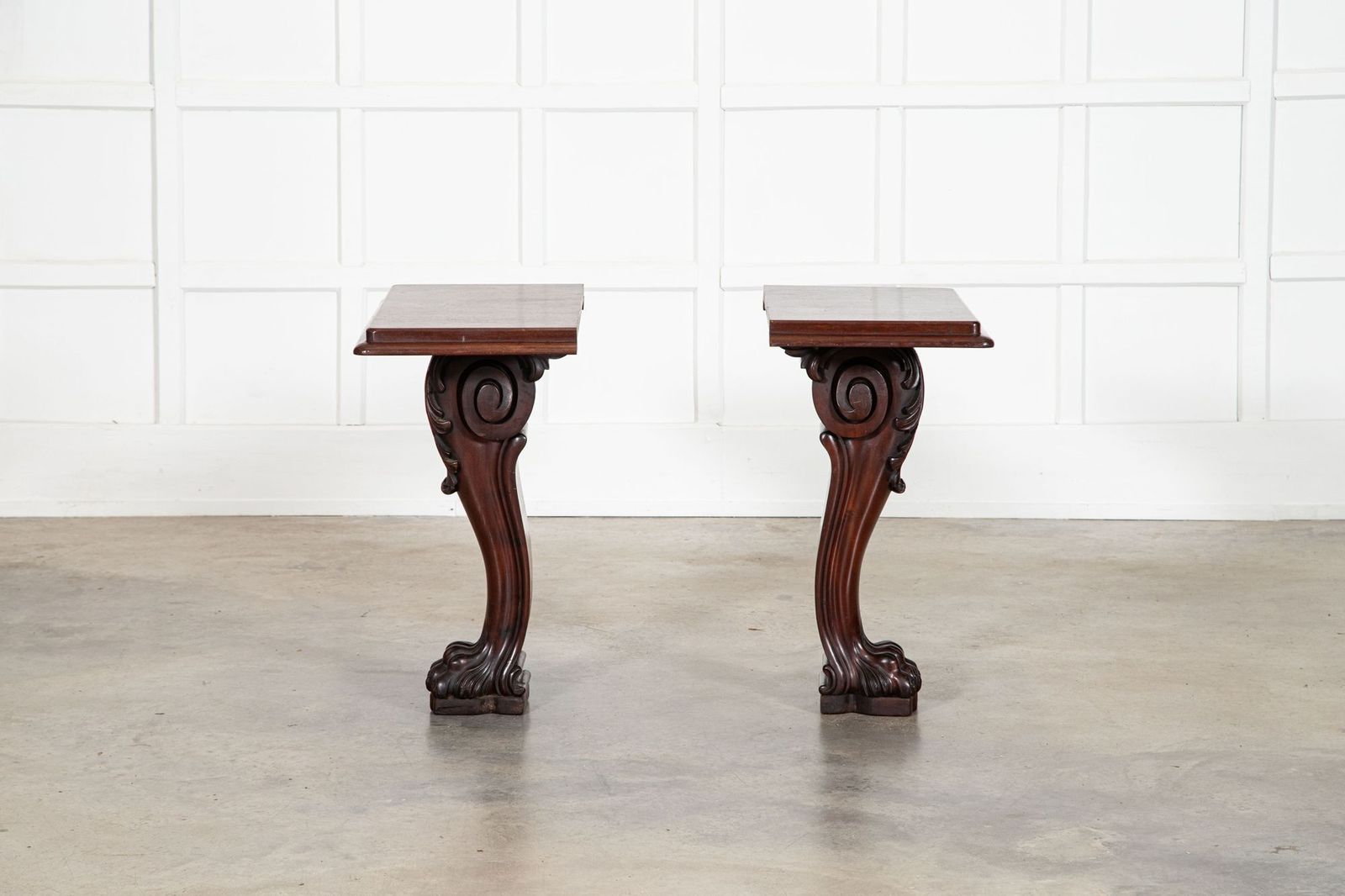 Furniture Pair English 19thc Mahogany Lion Paw Console Tables photo