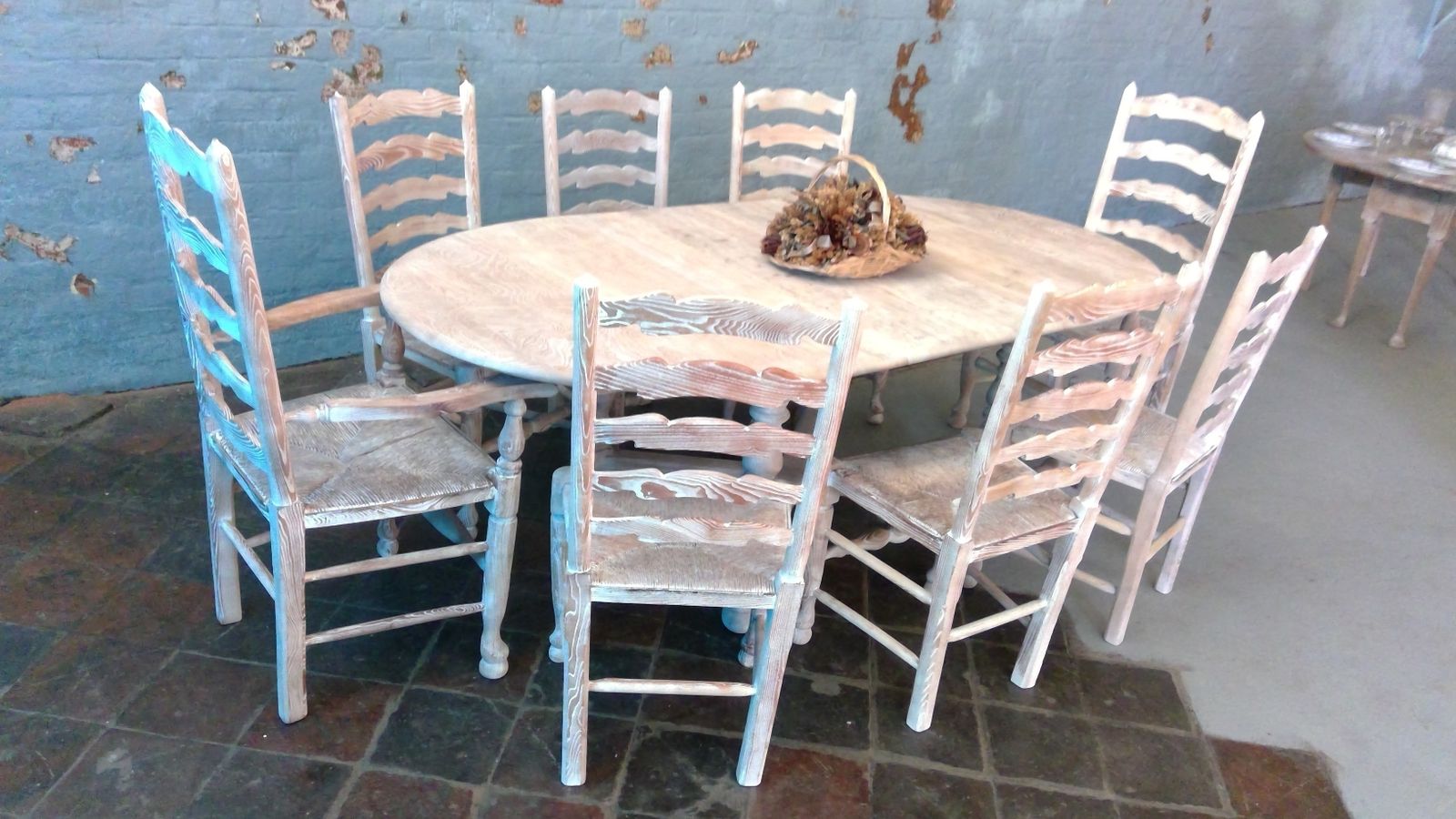 650.0 Cerused Ercol Limed Elm Butterfly Leaf Dining Table photo