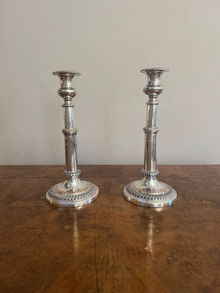 Quality Pair Of Antique Telescopic Sheffield Plated Candlesticks