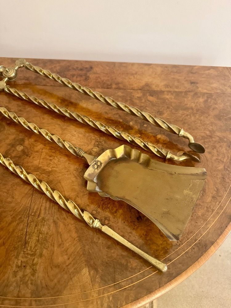 Quality Antique Set Of Brass Fire Irons photo for sale