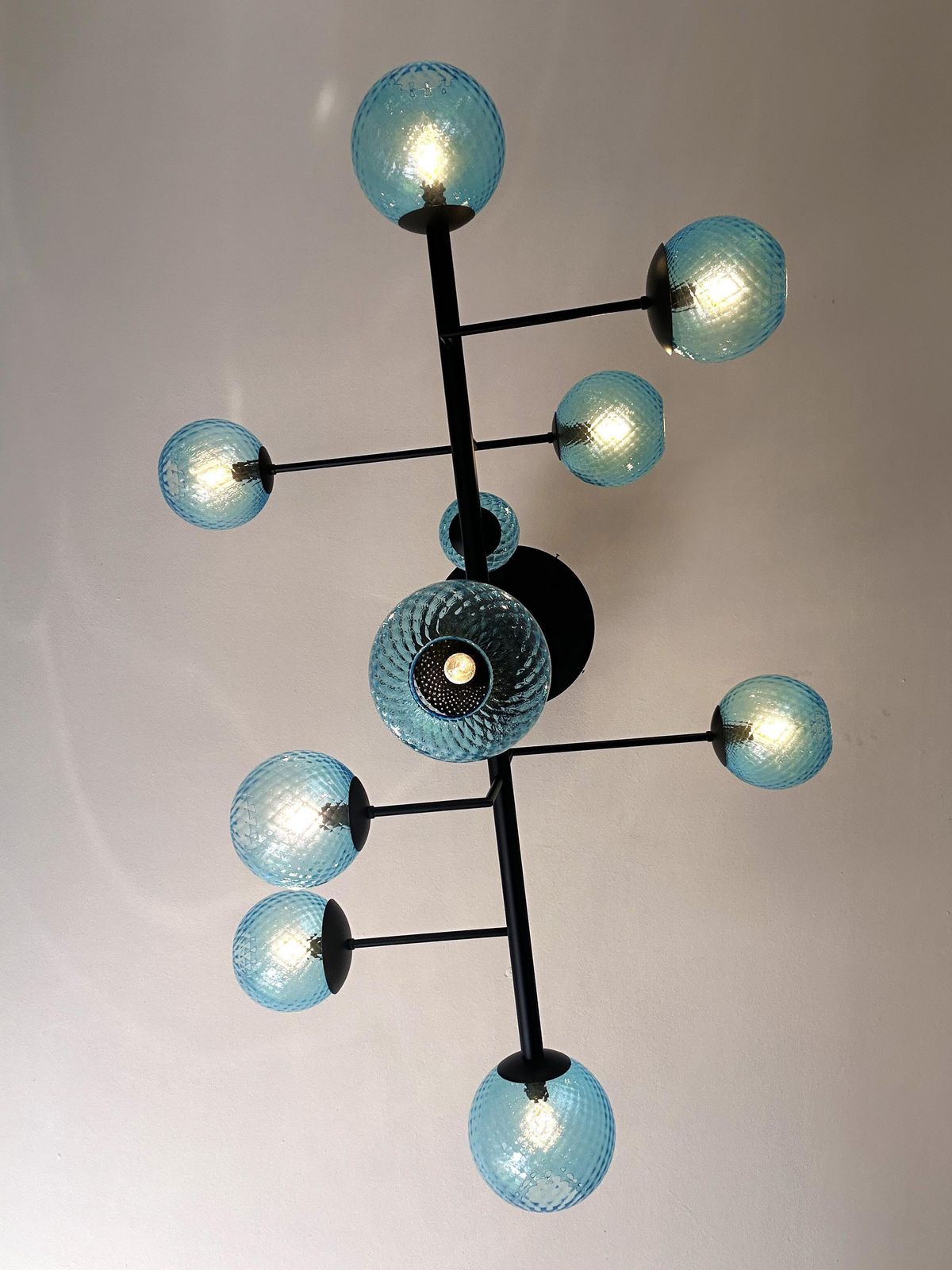 Contemporary Light Blue Spheres Murano Glass Sputnik Chandelier By Simoeng photo 10842.0