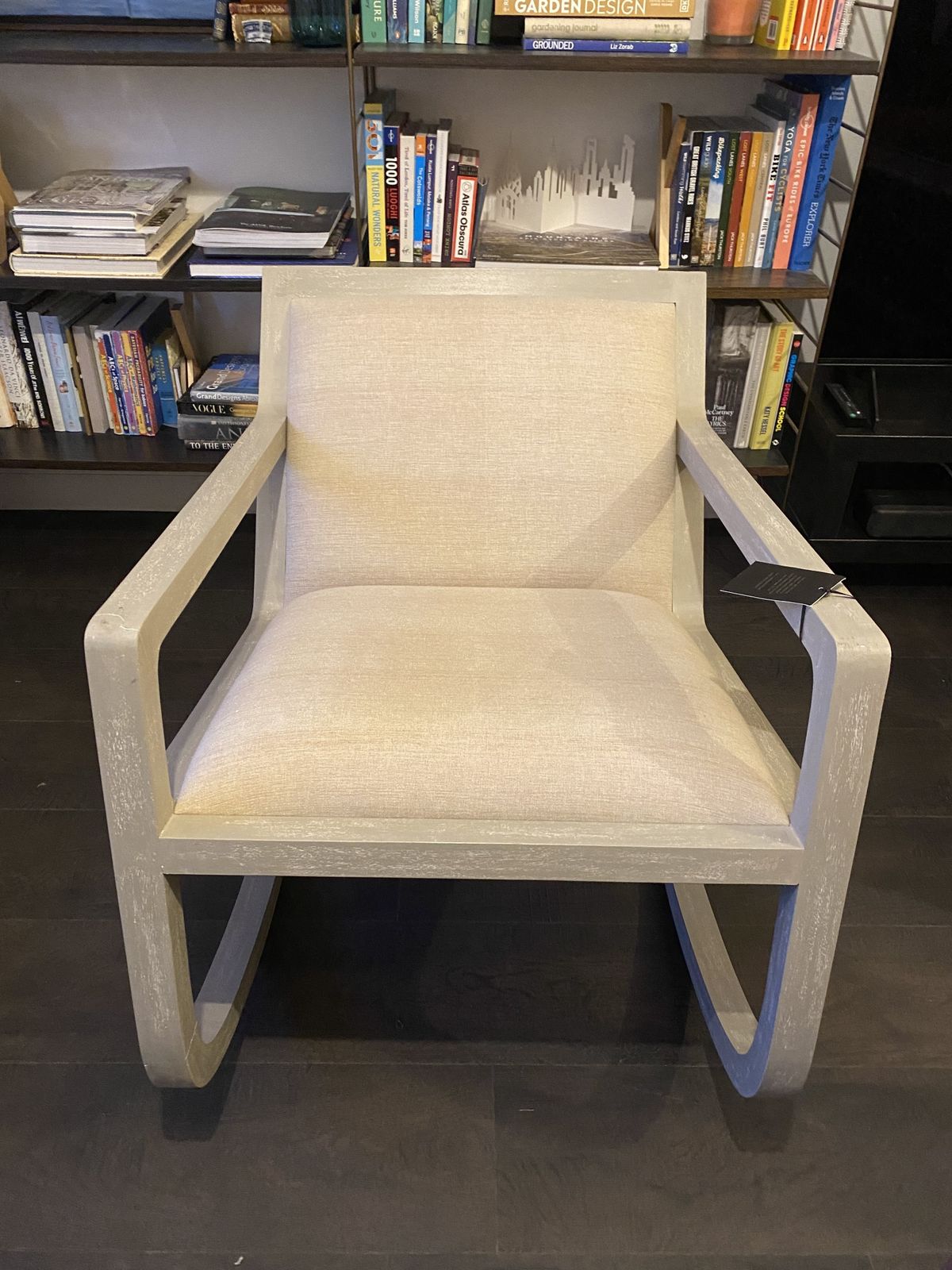 Campbell Rocking Chair Upholstered From Libra Natural Whitewash Color