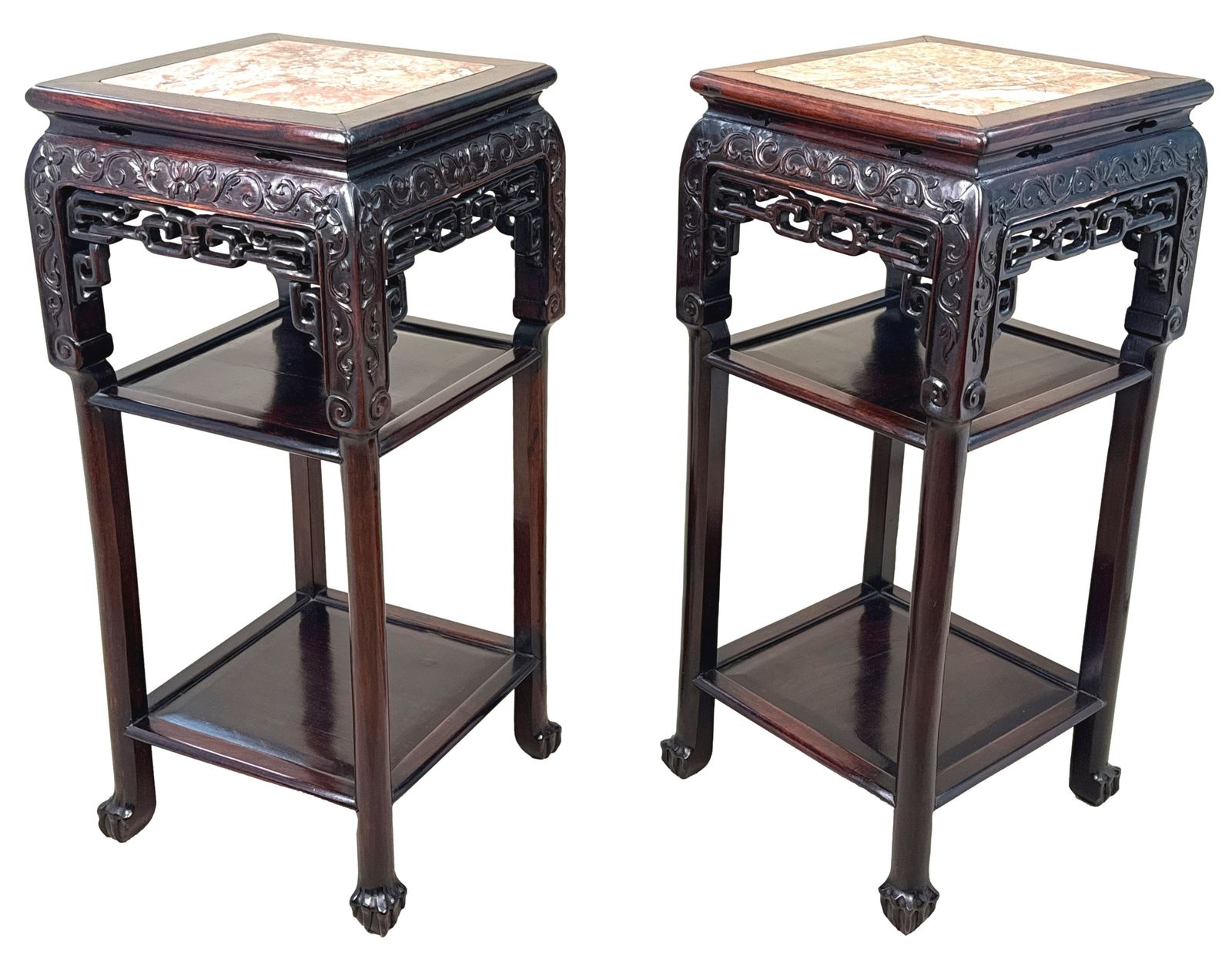 Tall 19th Century Pair Of Oriental Hardwood Stands (China, Circa 1880) photo vinterior