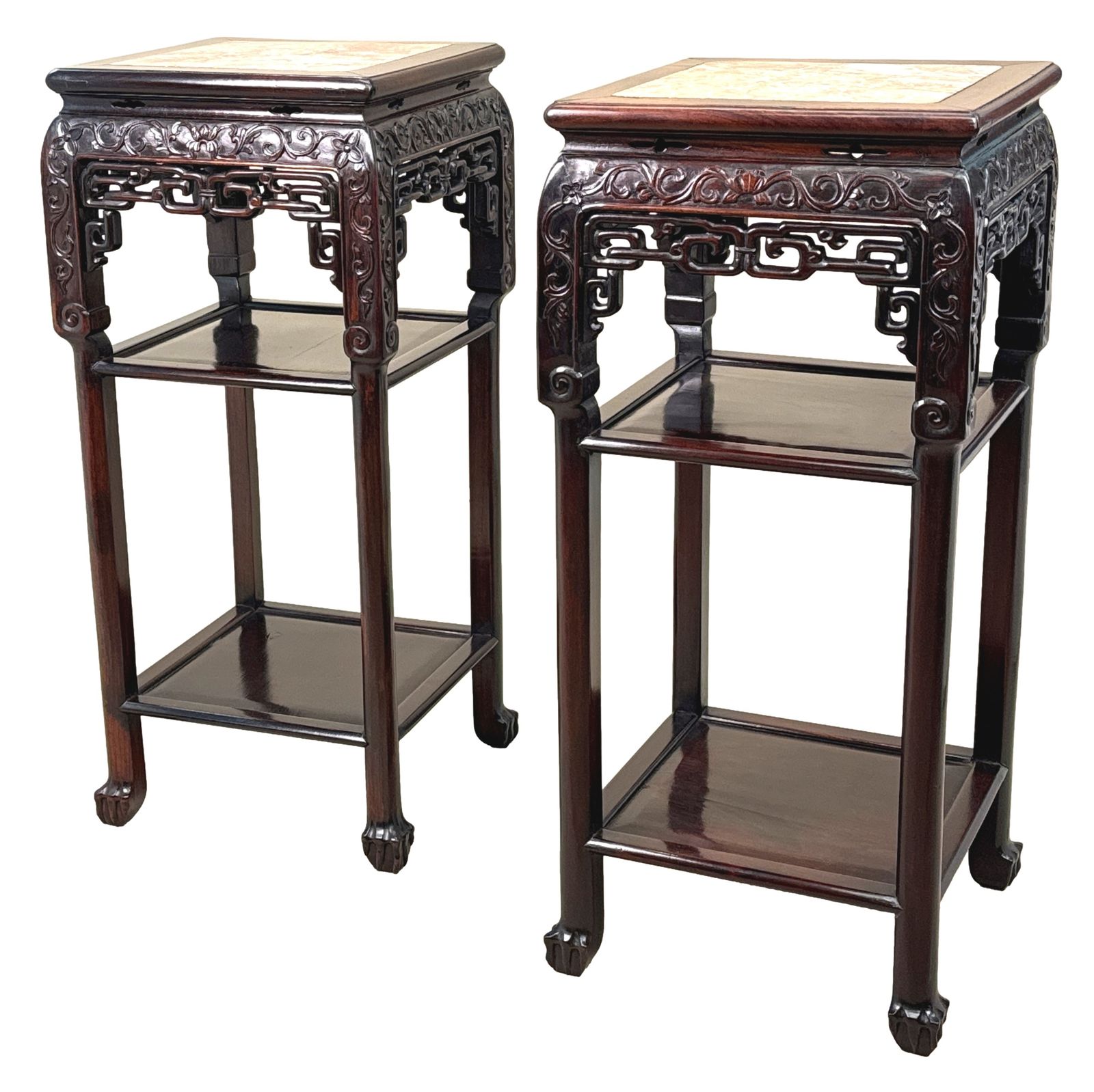 Tall 19th Century Pair Of Oriental Hardwood Stands (China, Circa 1880)
