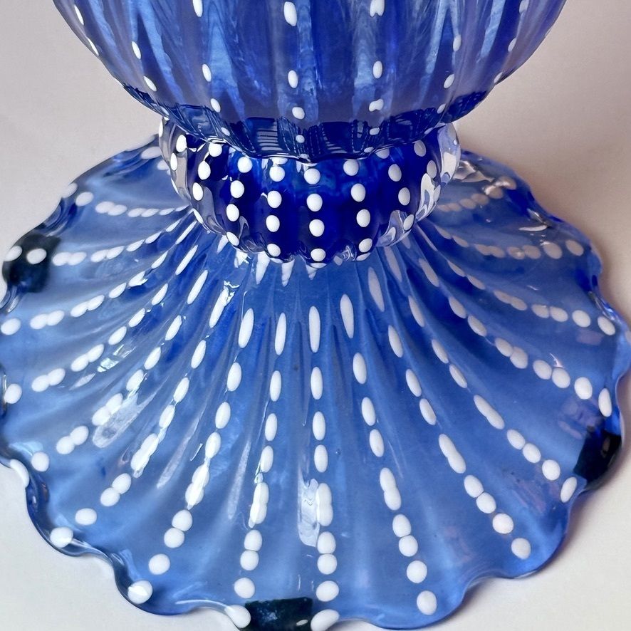 photo furniture Mid Century Modern Pair Of Tall Blue Ribbed Murano Glass Vases