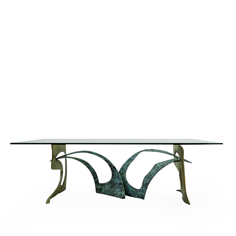 Swiss Made Brutalist Glass Top Coffee Table, 1980s photo furniture