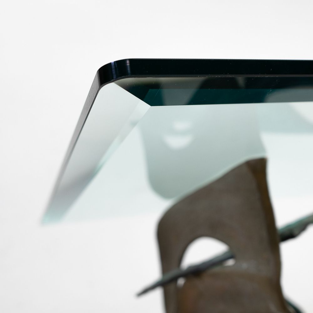 2801.0 Swiss Made Brutalist Glass Top Coffee Table, 1980s photo
