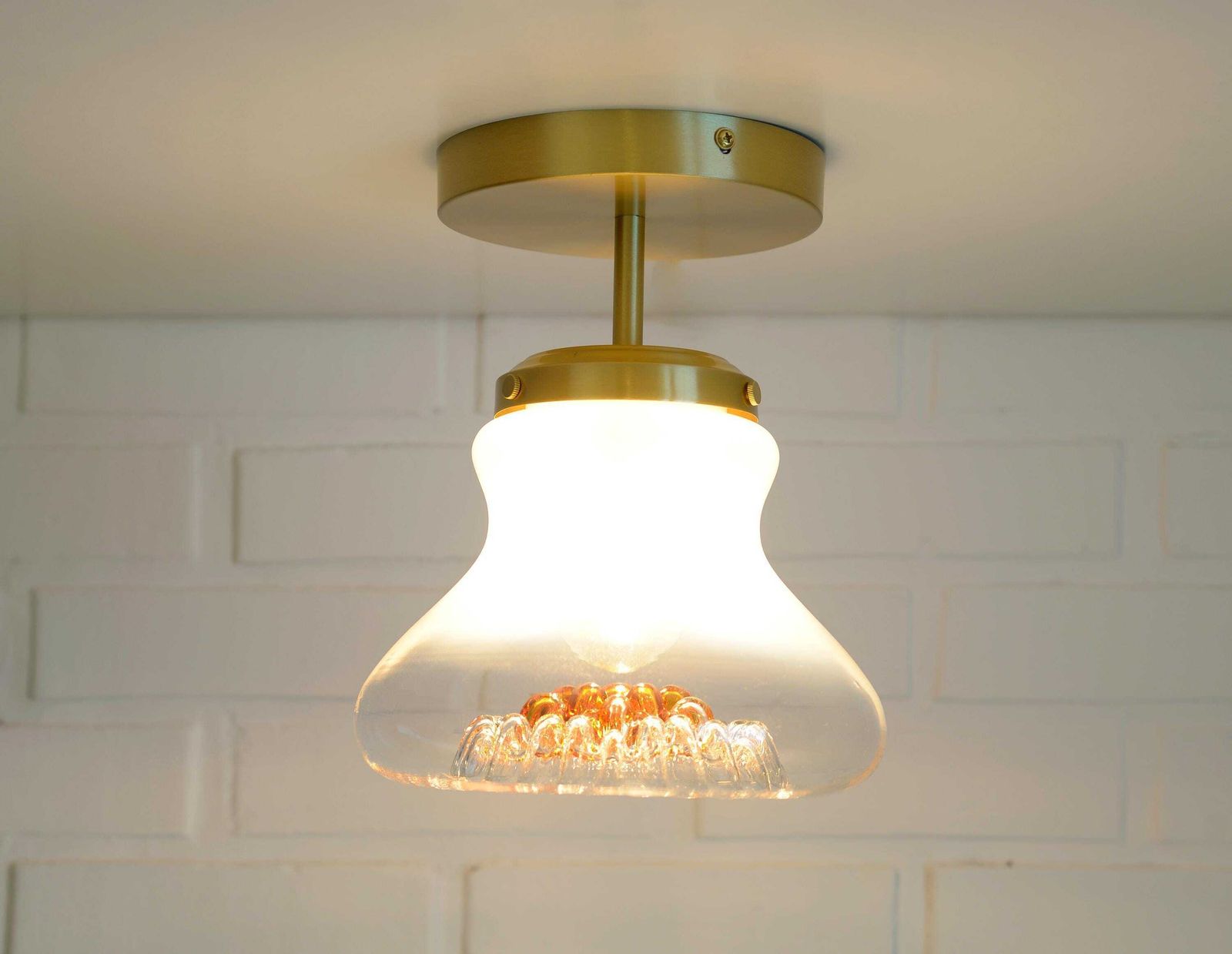 Set Of 4 Vintage Sconces / Semi Flush Mount Mazzega Murano Glass / Redesign Ceiling Lights Fixtures / Bar Lamps photo Lighting