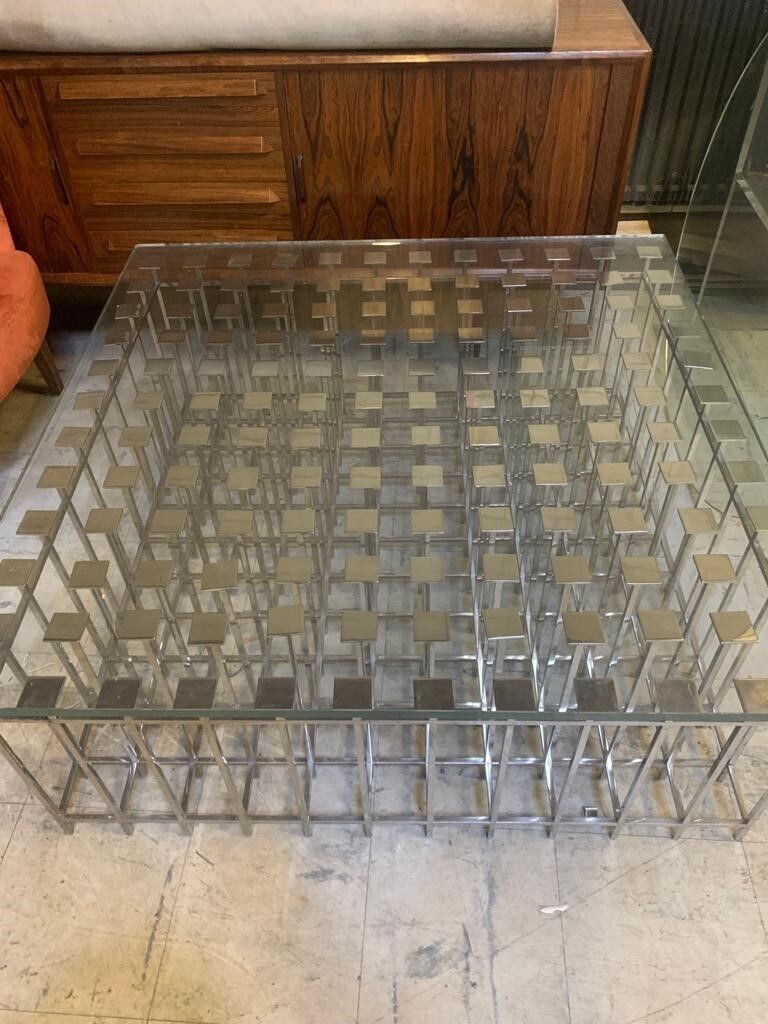 Metal And Glass Topped Low Coffee Table